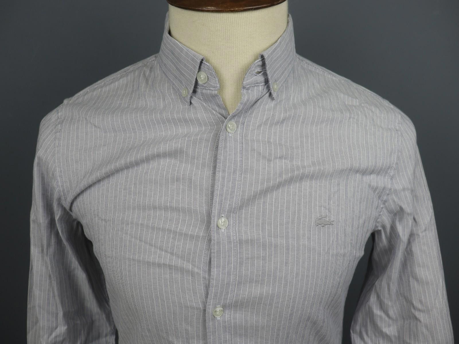 Lacoste Lacoste Gray Pinstriped Cotton Collared Button-Down Shirt Size US M / EU 48-50 / 2 - 2 Thumbnail