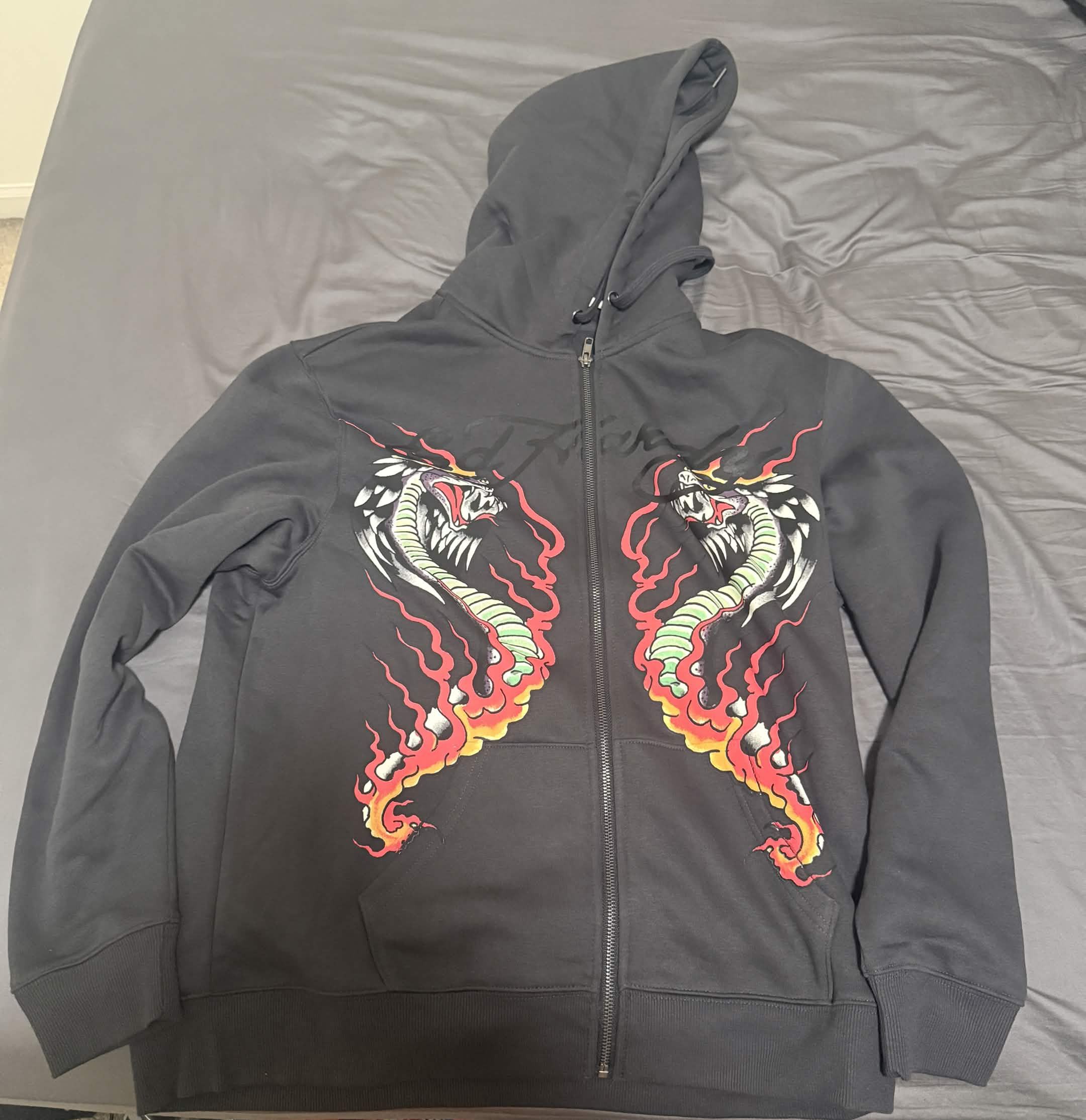 Ed Hardy Ed Hardy Dragon Graphic Charcoal Full Zip Hoodie L Size US L / EU 52-54 / 3 - 5 Thumbnail