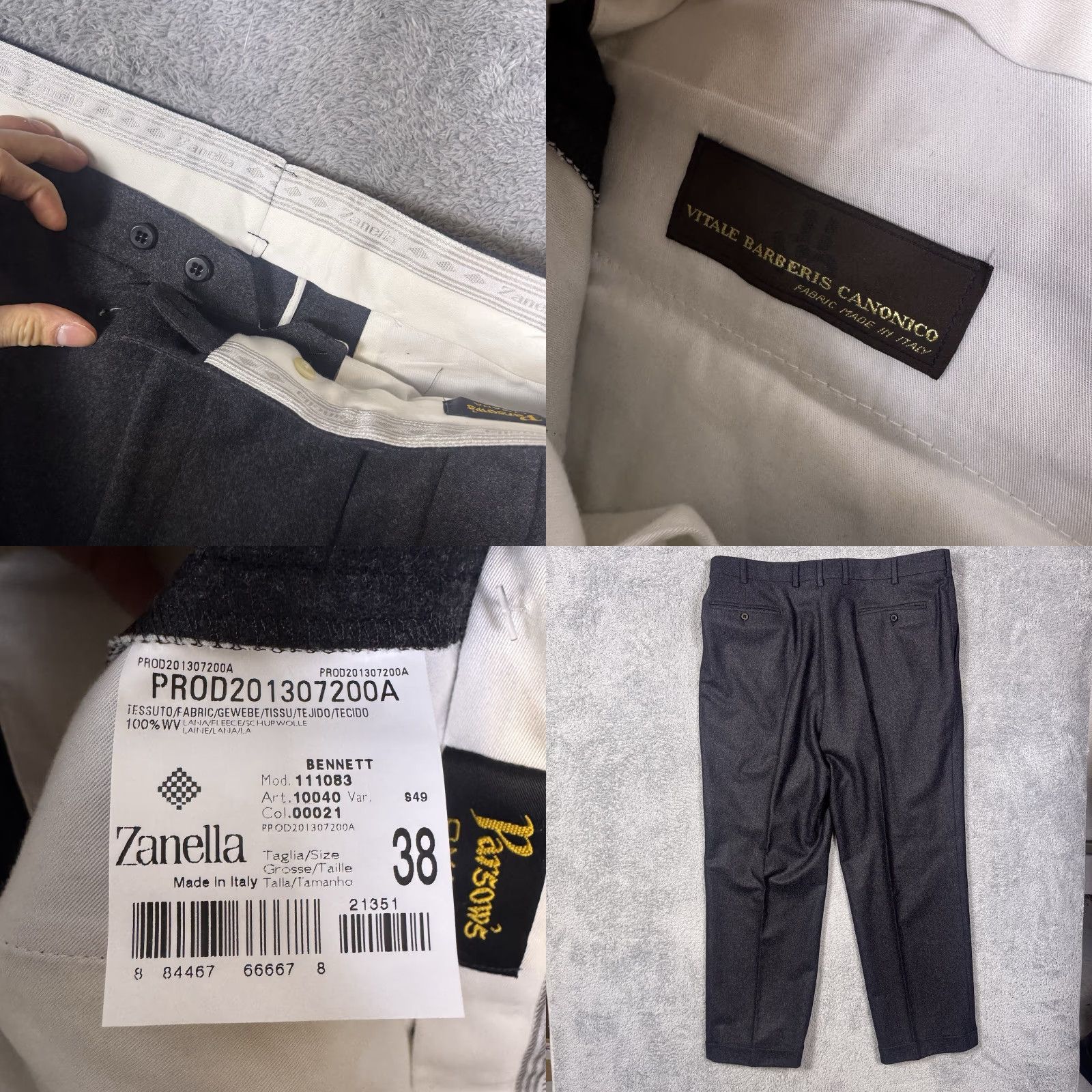 a  Zanella Wool Dress Pants Mens 38x29 Bennett Trouser Pleated Cuffed