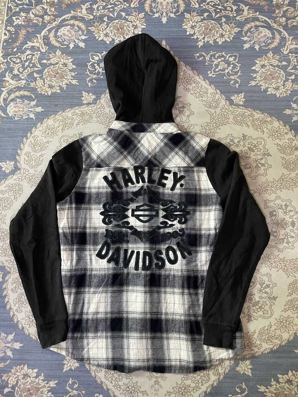 Vintage Vintage Harley Davidson Flannel plaids hooded embroidery szM Size M / US 6-8 / IT 42-44 - 7 Thumbnail