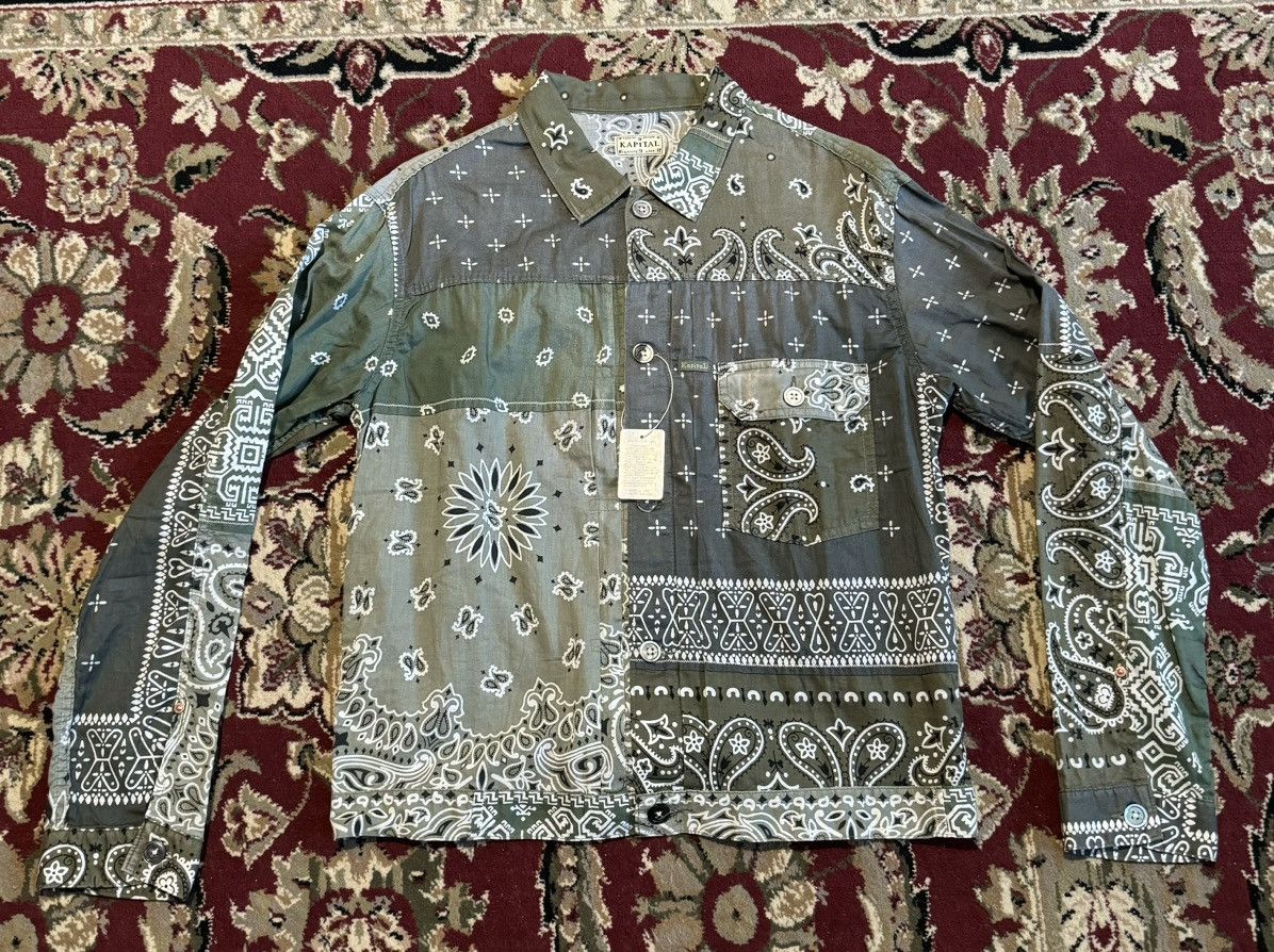 image of Kapital Bandana Patchwork Shirt in Green, Men's (Size Medium)