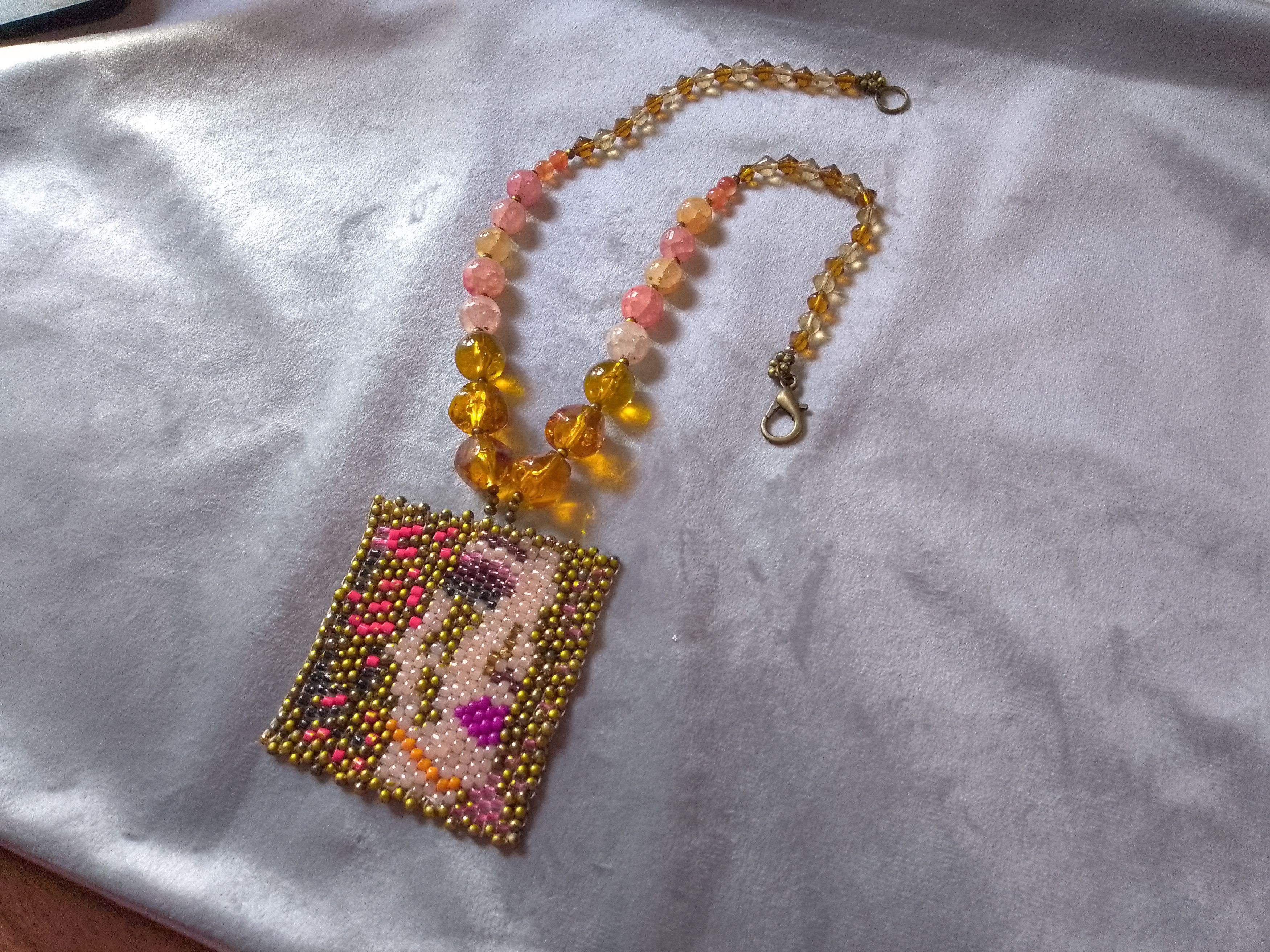 Handmade Necklace. Gemstones Agata+resin pearls. Pendant art.Boho Size ONE SIZE - 3 Thumbnail
