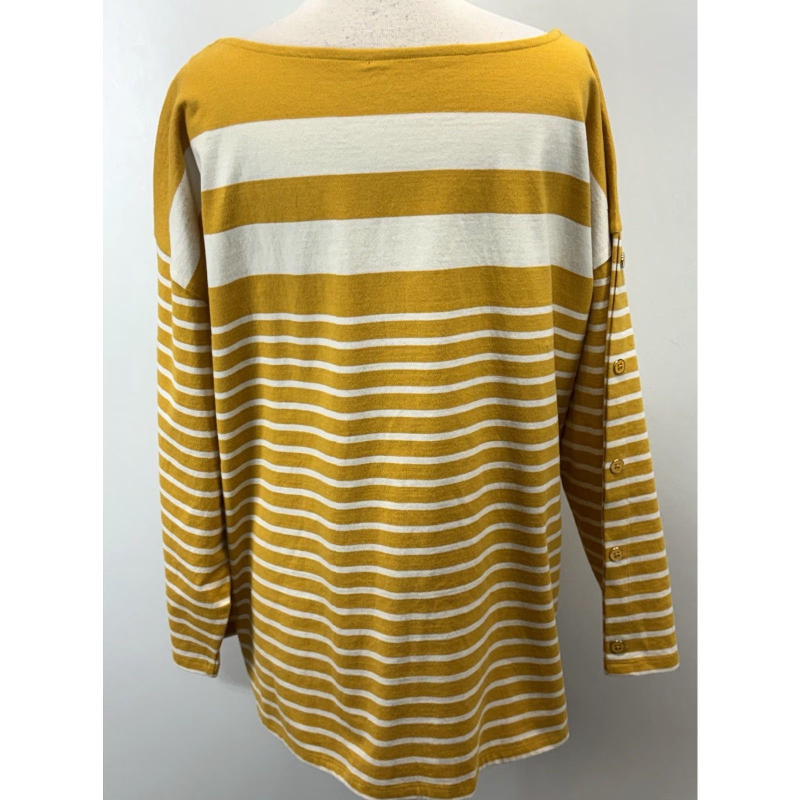 Talbots Talbots Striped Casual Shirt Women’s 3X Plus Mustard Boat Neck Cotton Pullover Button Size XXL / US 16-18 / IT 52-54 - 3 Thumbnail