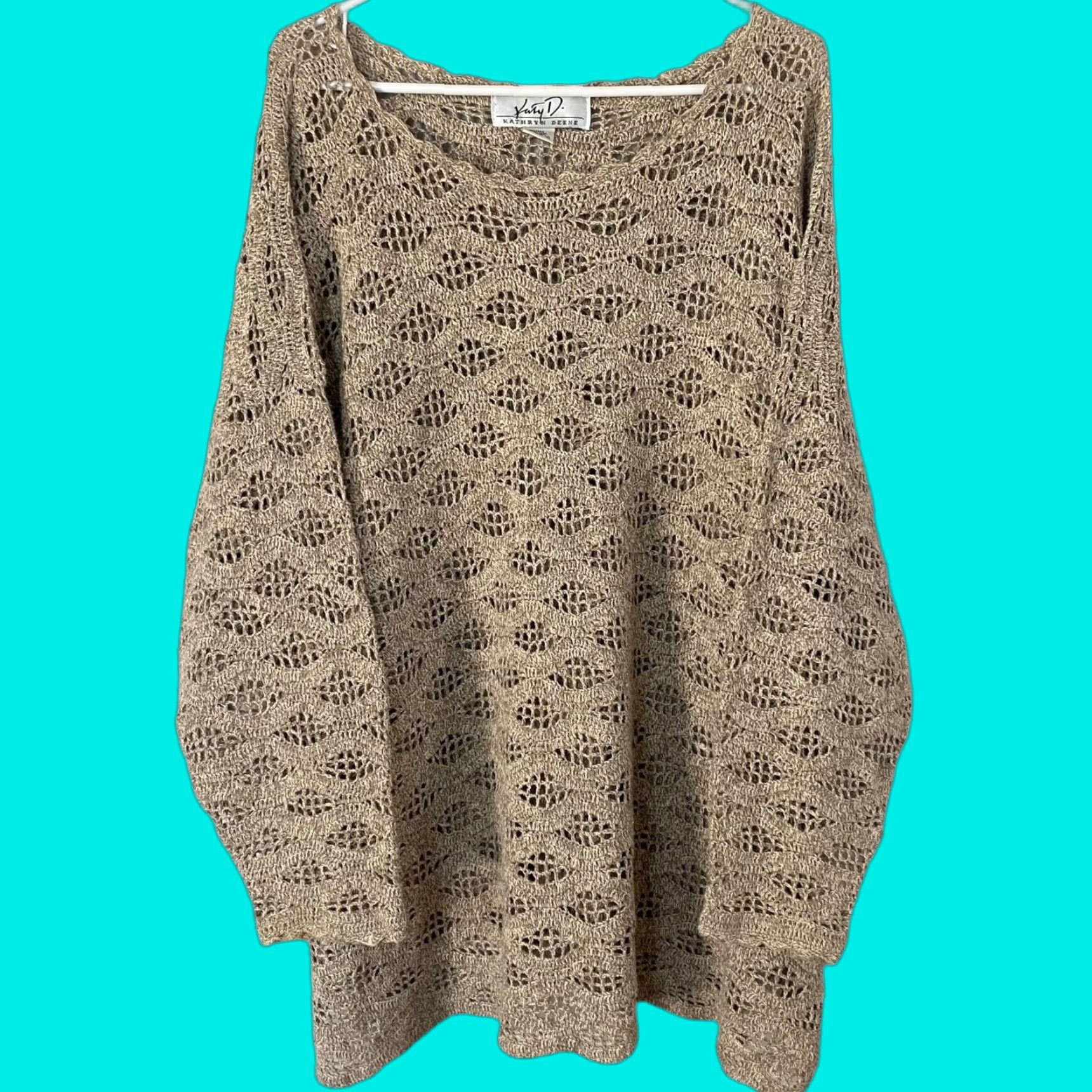Vintage VINTAGE Kathryn Deene Crochet Knit Sweater Women’s Plus Size 22 Tan Pullover Breathable Casual Size 3XL / US 20-22 - 1 Thumbnail