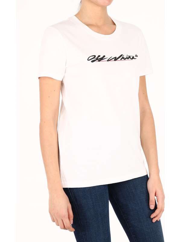 Off-White o1gr1nt1124 New Script Logo Casual T-Shirt in White Size XXS / US 00 / IT 34 - 2 Thumbnail