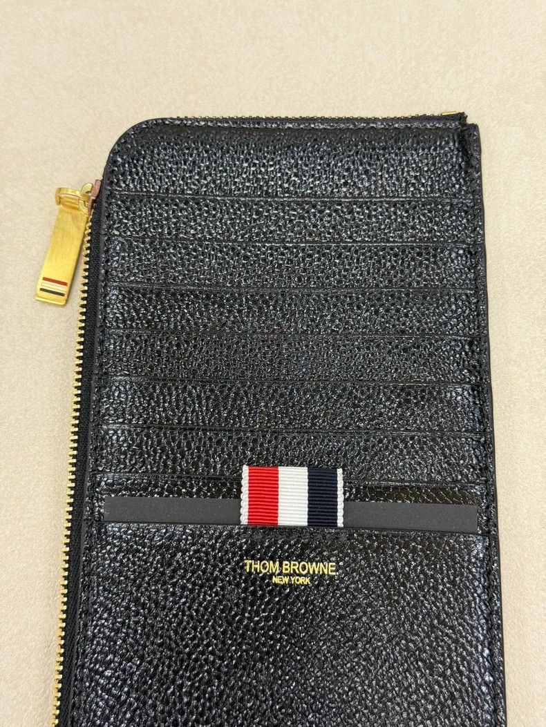 Thom Browne THOM BROWNE Leather Zip Card Wallet - dmc Size ONE SIZE - 1 Thumbnail