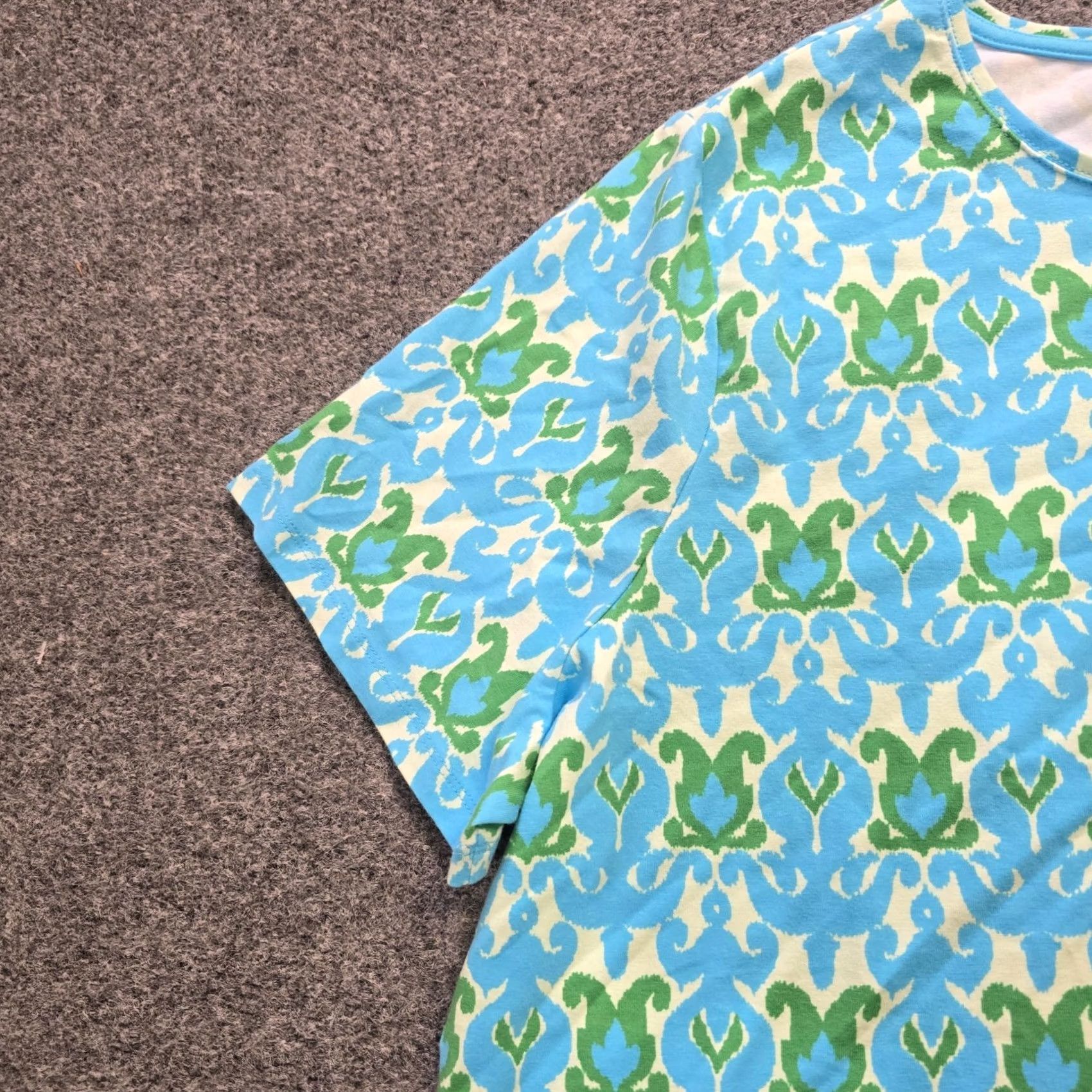 Talbots Talbots Top Shirt Womens 2X Blue Green Short Sleeve Casual Career Geometric Knit Nonlogo Pullover Round Neck Stretchy Fitted Classic Size XXL / US 16-18 / IT 52-54 - 4 Thumbnail