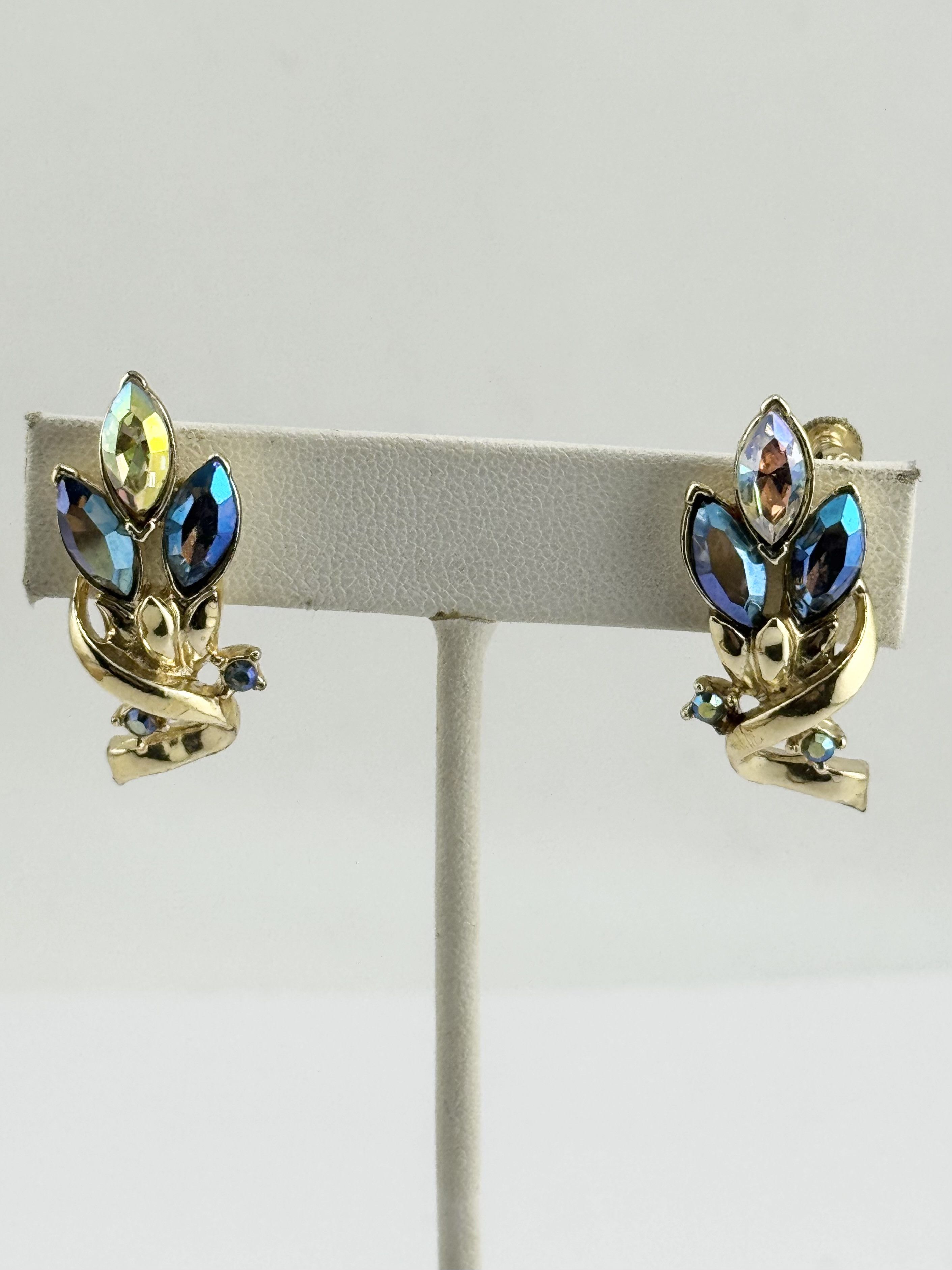 Vintage Vintage ab rhinestone gold leaf clip on earrings Size ONE SIZE - 2 Thumbnail