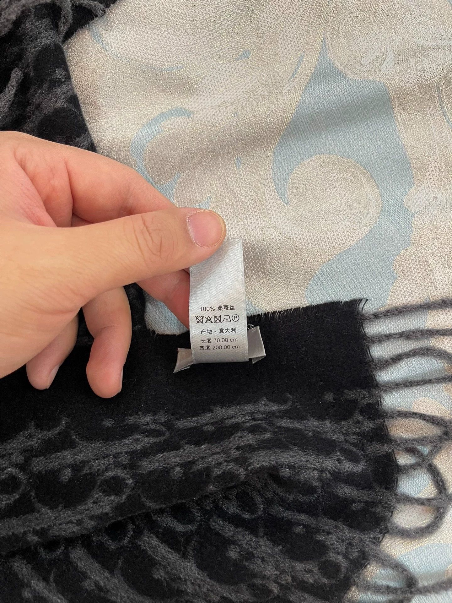 Dior DIOR Reversible 100% Silk Scarf/Shawl Black-Gray Logo Size ONE SIZE - 6 Thumbnail