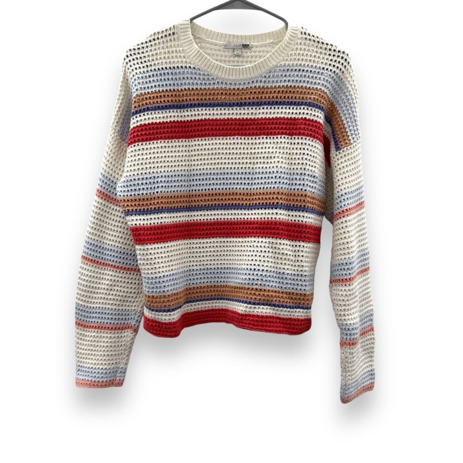 Joie oie Diza White Multicolor Striped Open Knit Cropped Sweater Size S / US 4 / IT 40 - 3 Thumbnail