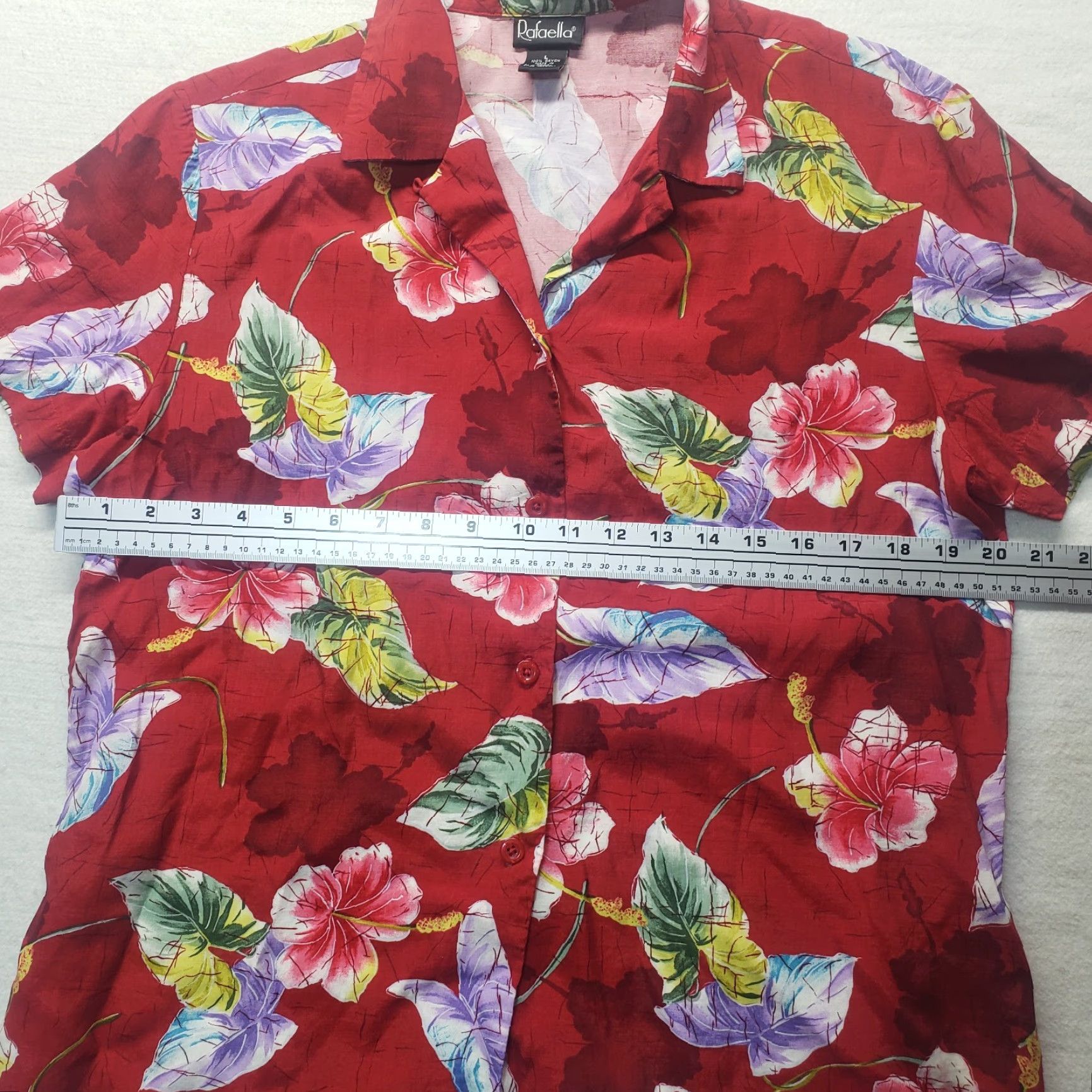 Vintage Rafaella Shirt Floral Button-Up Short Sleeve Women L Red Rayon Adult Womens Shirt Size L / US 10 / IT 46 - 3 Thumbnail