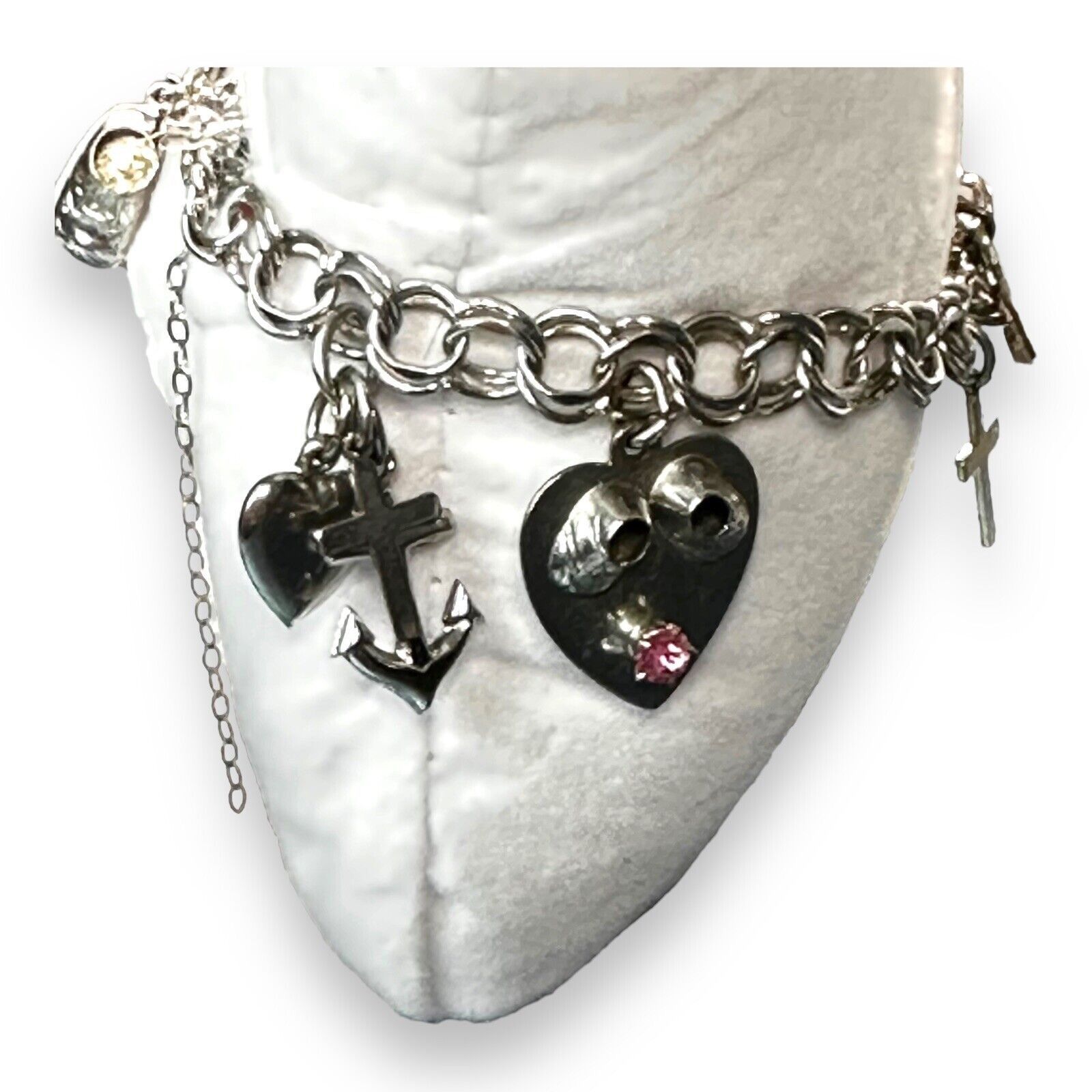 Vintage Forstner Charm Bracelet With Heart & Cross Charms An