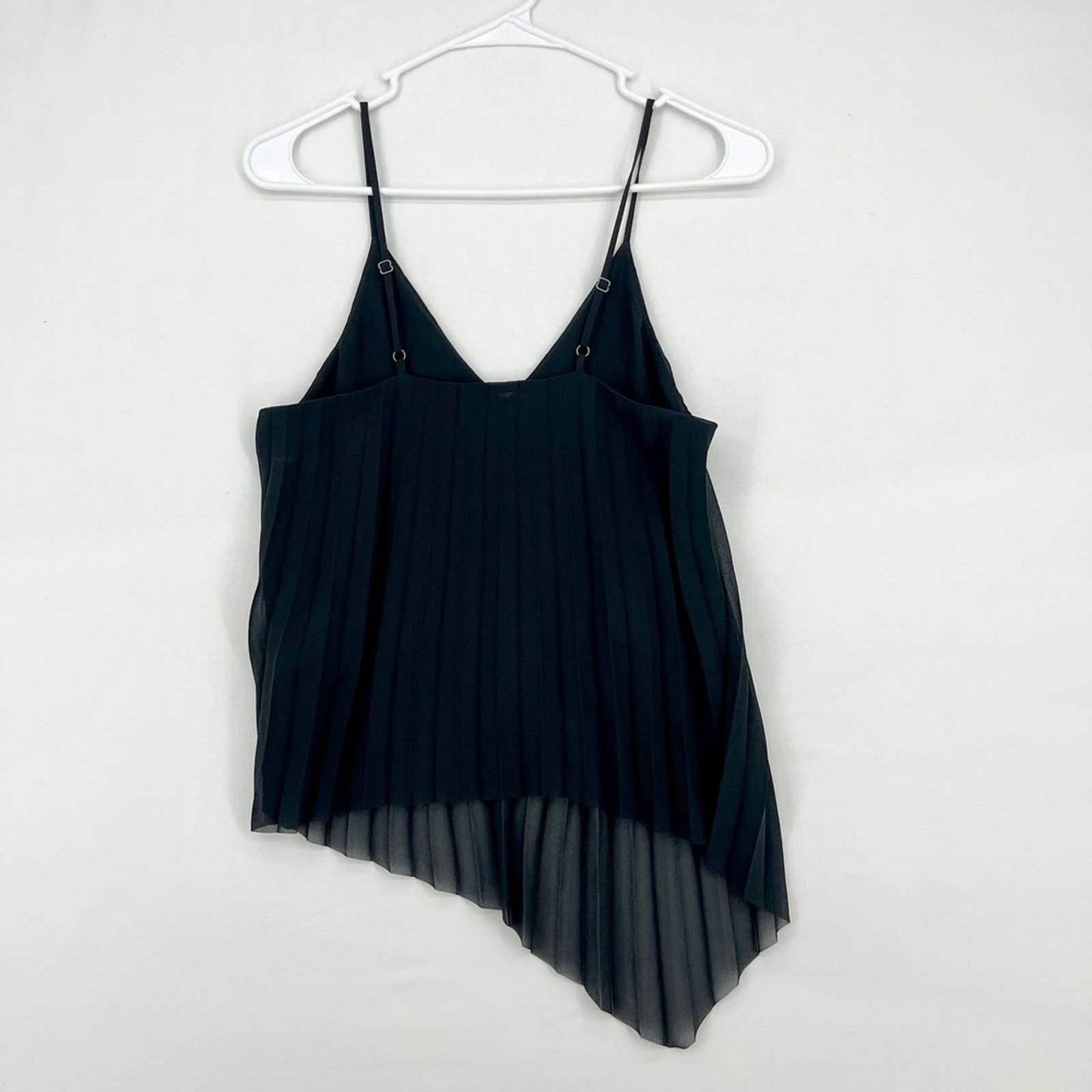& Other Stories & Other Stories Black Pleated Chiffon Asymmetric V Neck Sz 4 Size S / US 4 / IT 40 - 6 Thumbnail