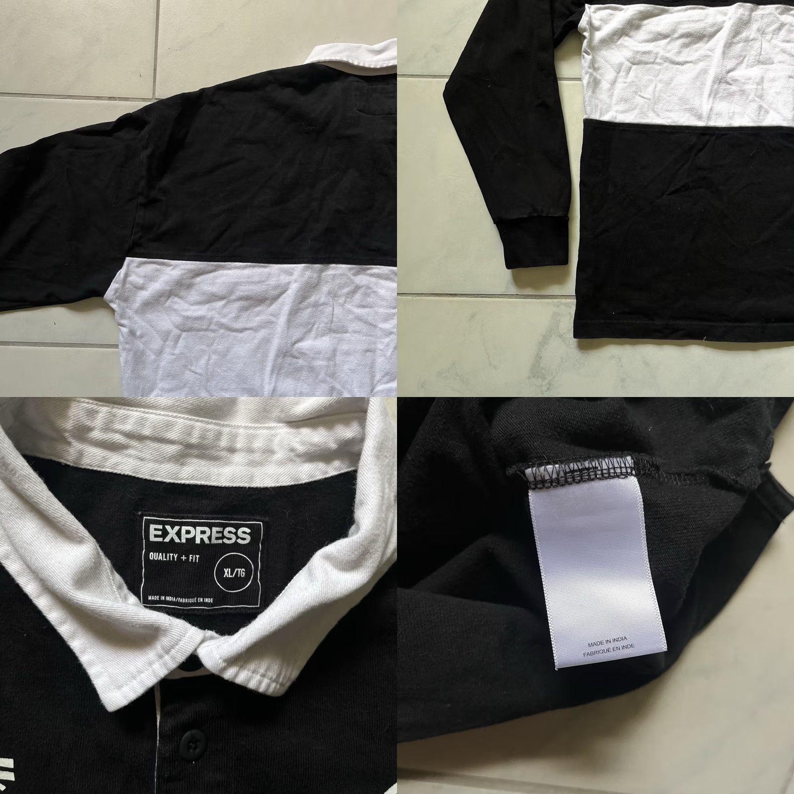 Express VINTAGE Express Polo Shirt XL Black White Mens Embroidered Cotton Sailor Rugby Size US XL / EU 56 / 4 - 10 Thumbnail
