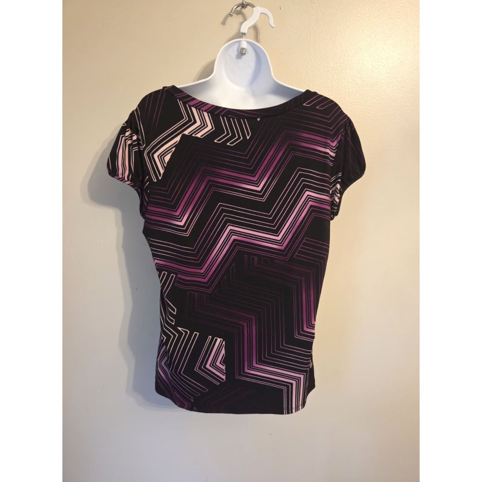 Worthington Worthington Top Womens L Purple Black Geometric Zigzag Print Cap Sleeve Size L / US 10 / IT 46 - 5 Thumbnail