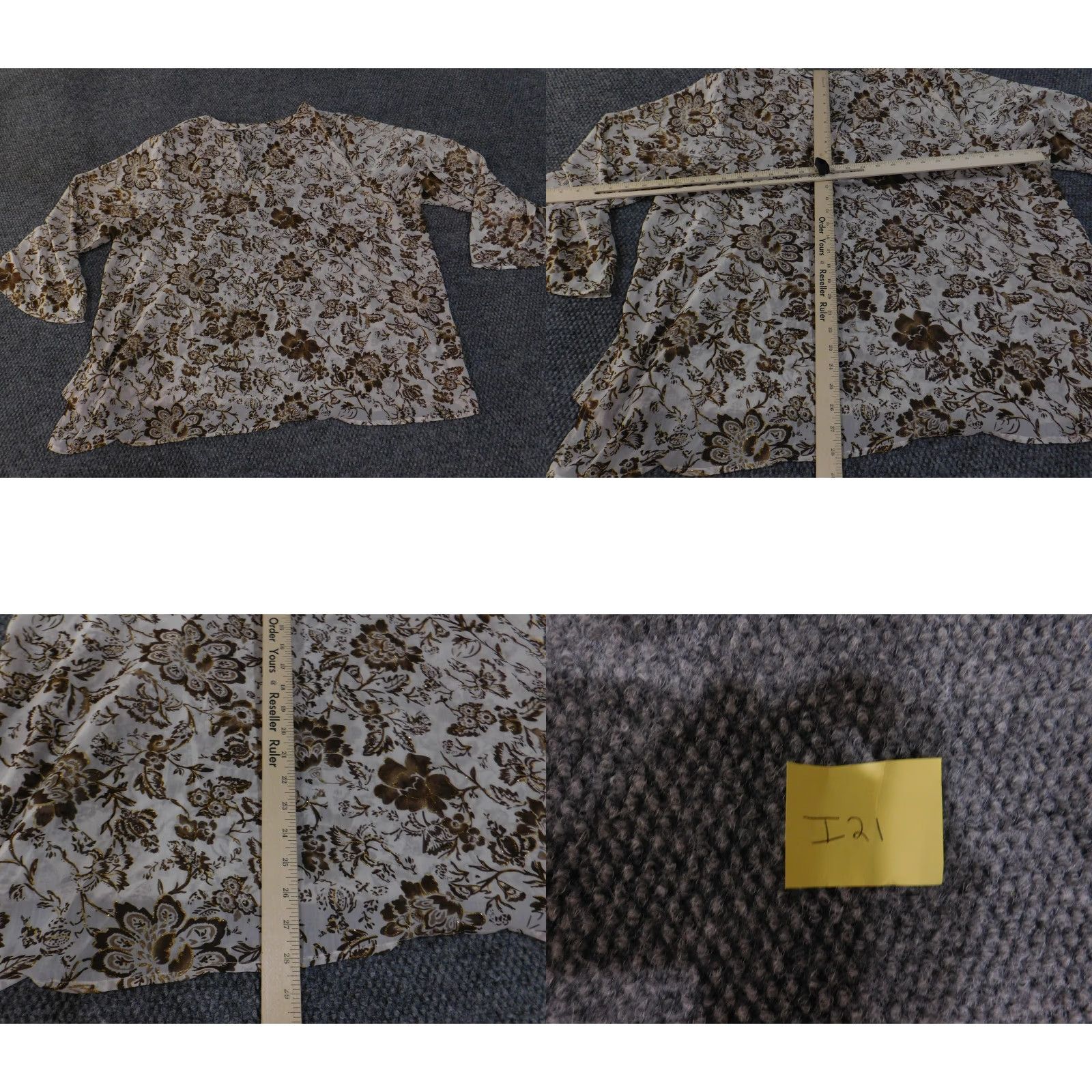 Vintage Susan Graver Shirt Womens 3X Brown Floral Tunic 3/4 Sleeve Lightweight Sheer Size XXL / US 16-18 / IT 52-54 - 9 Thumbnail