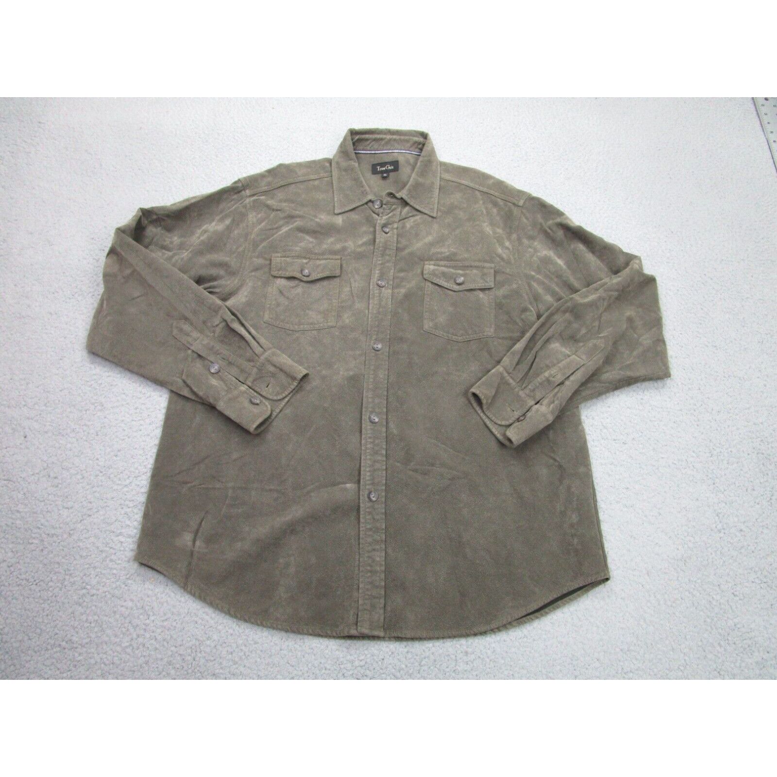 image of True Grit Shirt Mens XL Olive Green Suede Outback Shacket Jacket Sueded in White