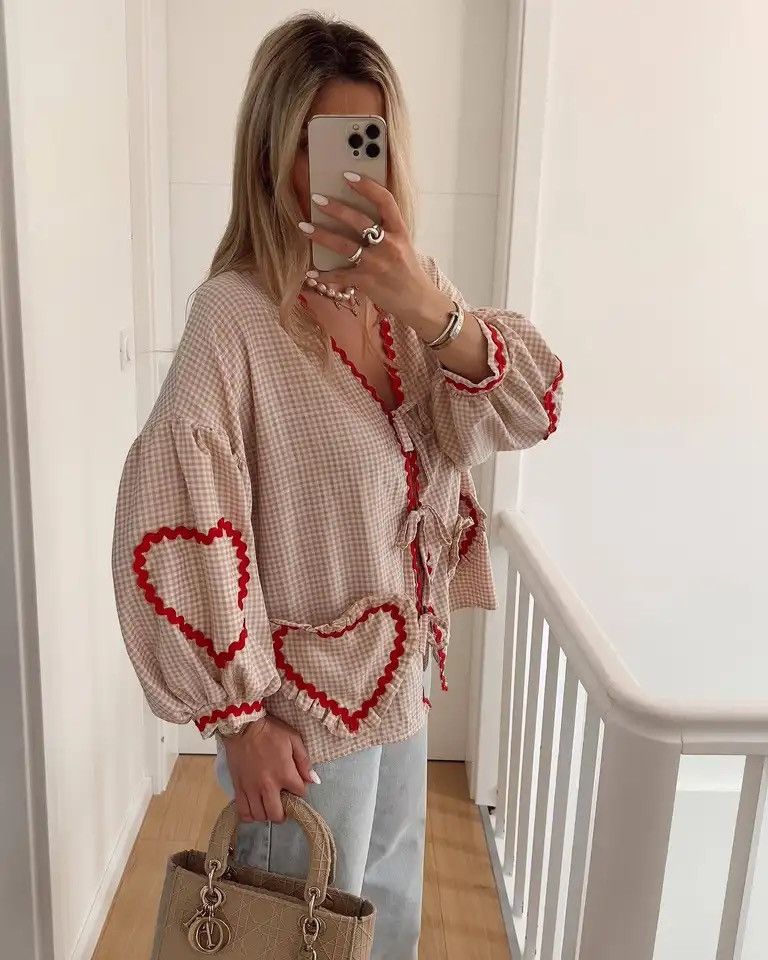 Other Vintage Heart Print Long Sleeve Tee Shirt y2k Size M / US 6-8 / IT 42-44 - 2 Thumbnail