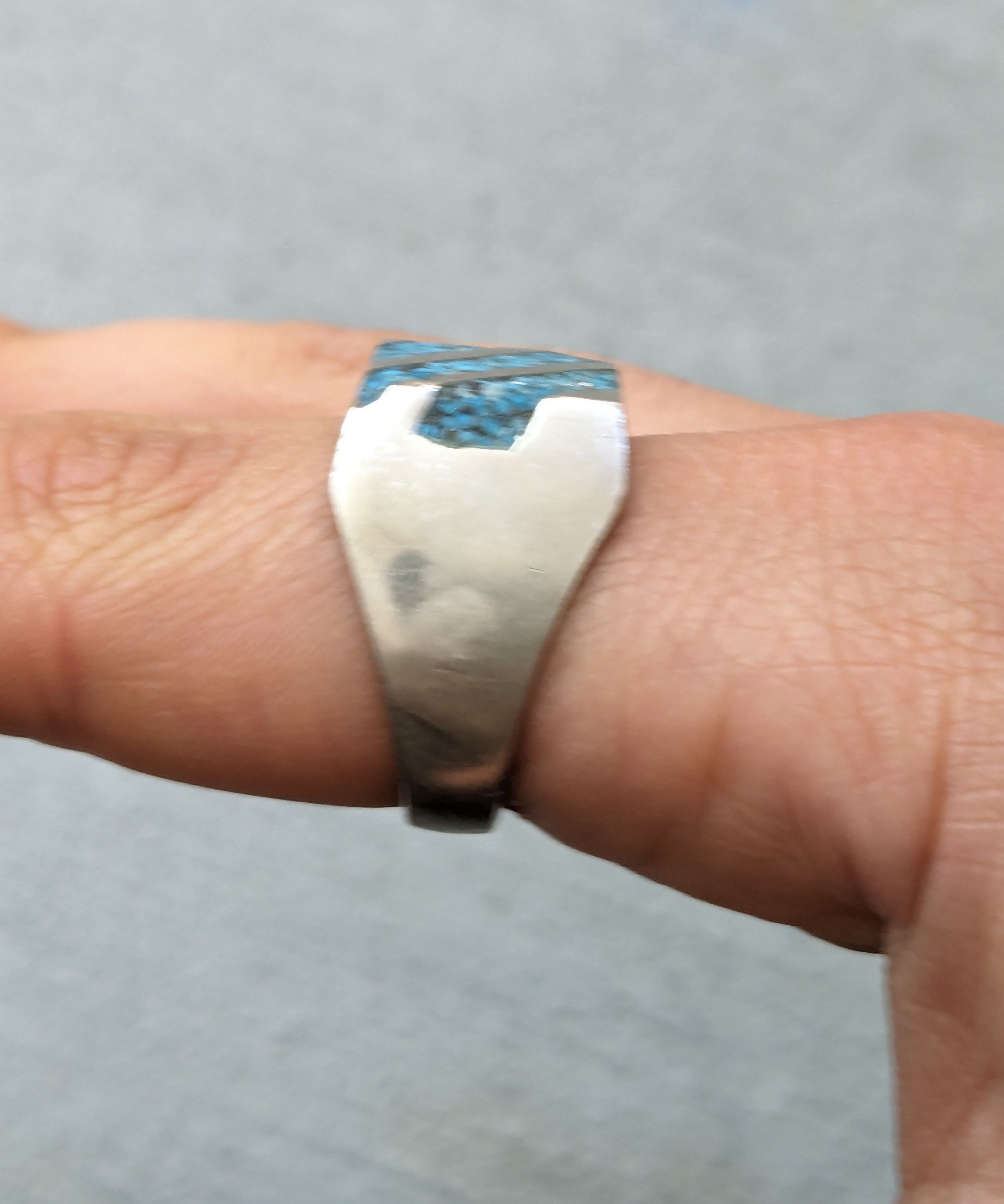 Jewelry Vintage Sterling Silver Ring 11.5 Turquoise Square Modern Size ONE SIZE - 14 Thumbnail