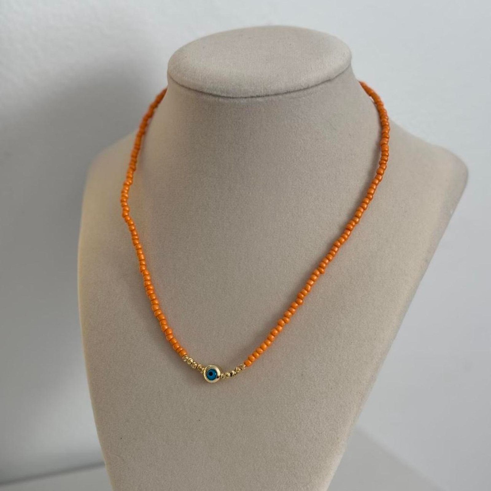 Other Orange Beaded Evil Eye Necklace Boho Protection Charm Size ONE SIZE - 1 Thumbnail