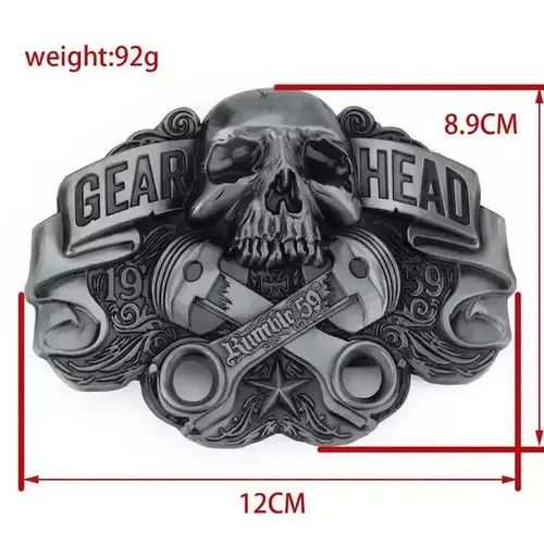 Leather GEAR HEAD Skull Buckle Belt Size ONE SIZE - 3 Thumbnail
