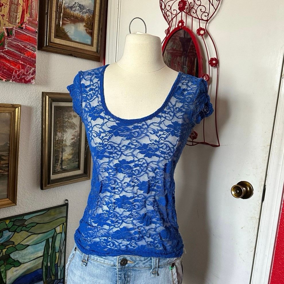 Other planet gold dark blue floral lace shirt Size M / US 6-8 / IT 42-44 - 1 Thumbnail