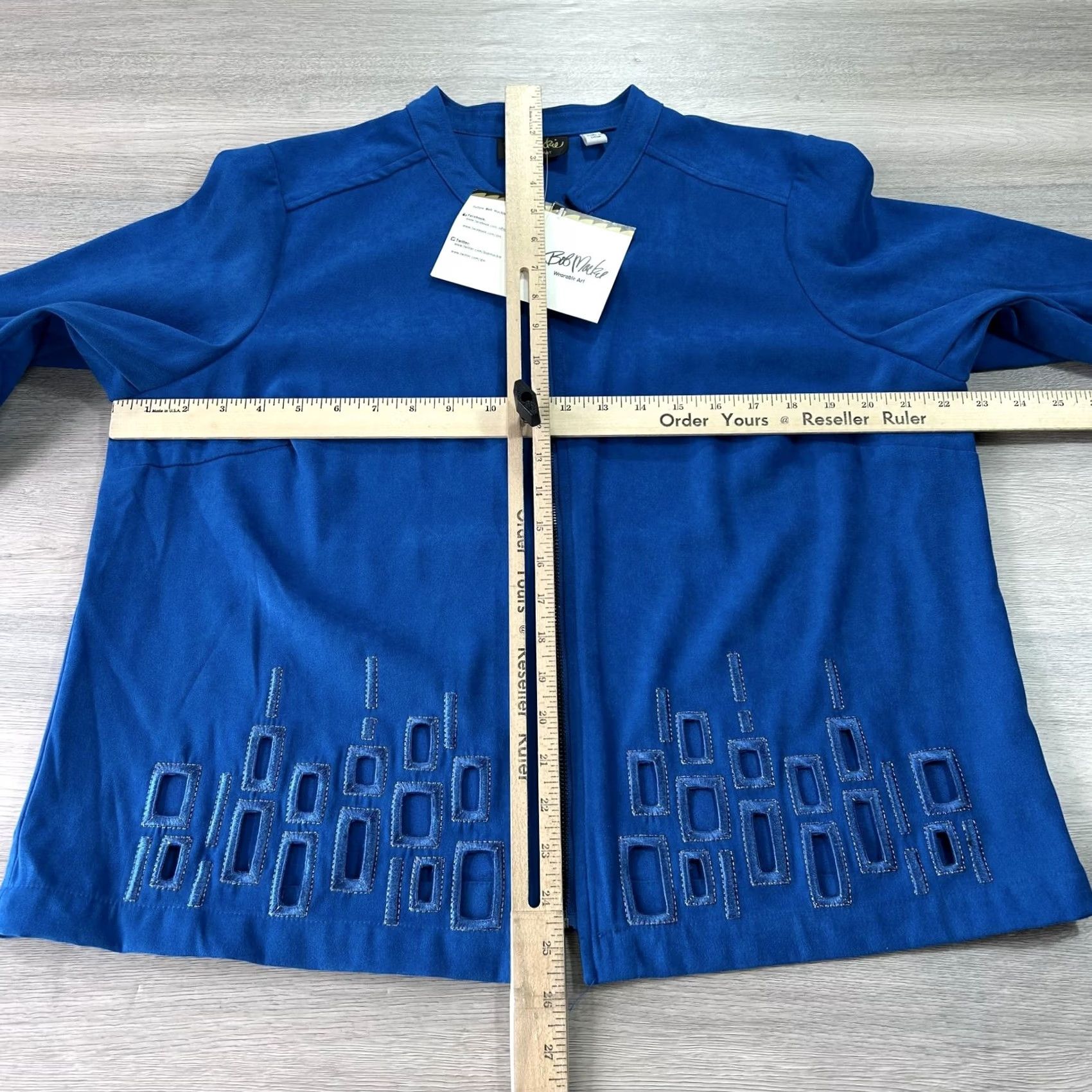 Bob Mackie Bob Mackie Wearable Art Jacket Womens Large Blue Zip Embroidered Geometric Trim Art Designer Casual Jacket Women L Blue Ladies Vintage: No Size L / US 10 / IT 46 - 7 Thumbnail