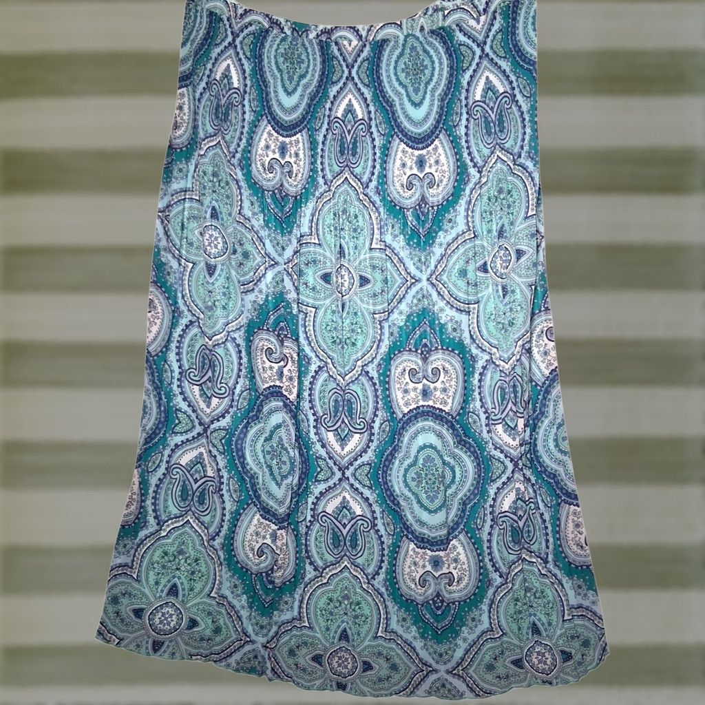 Vintage VINTAGE Jackyn Smith Maxi Skirt Plus Size 2X Long Blue Paisley Pleated Boho Lined Women Skirt Size 40" / US 18 - 1 Thumbnail