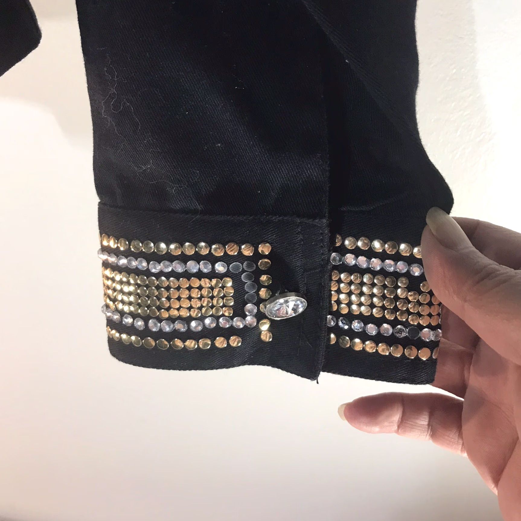 Denime Dont Mess With Texas Denim Jacket Womens XL Black Rhinestones Buttons Casual Distressed? (No, avoid confusion) Size XL / US 12-14 / IT 48-50 - 3 Thumbnail