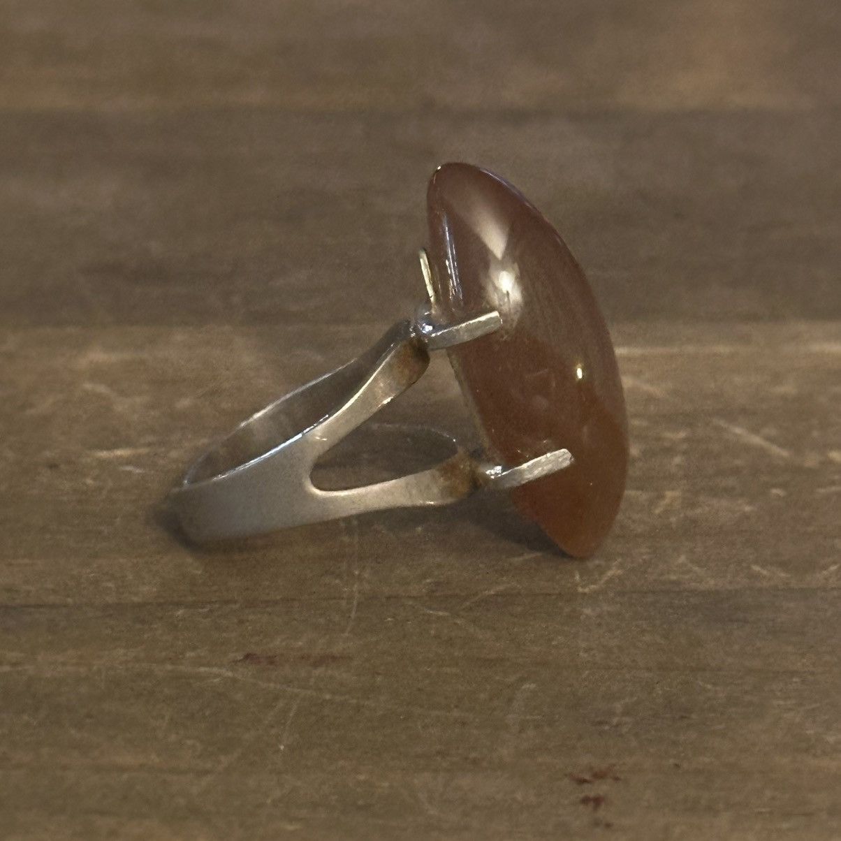 Vintage Vintage silver tone brown agate marquise ring Size ONE SIZE - 4 Thumbnail