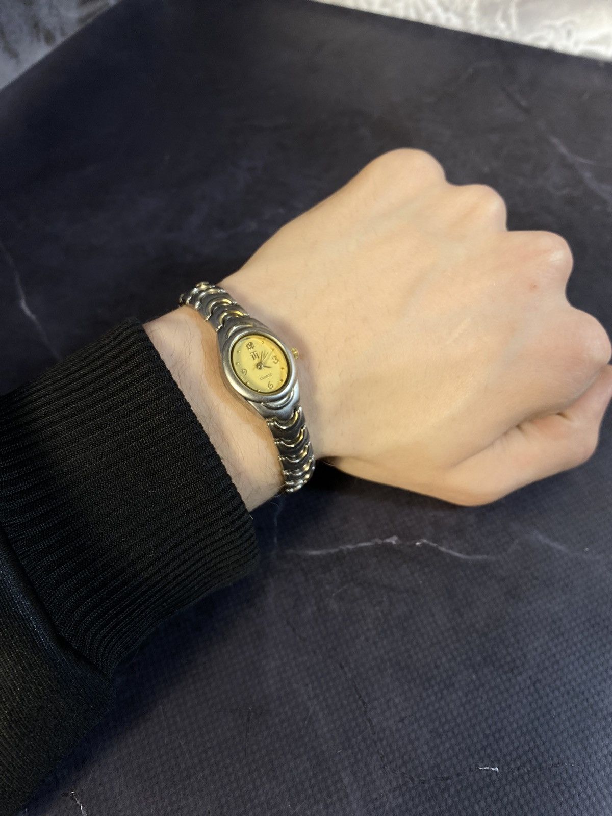 Jewelry x Vintage Sleek Quartz Steel Bangle Watch in Gold, Men's
