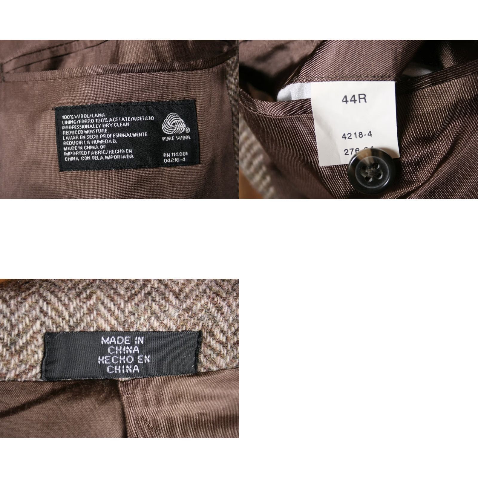 Stafford STAFFORD Brown Herringbone Tweed Wool Sport Coat w/Leather Elbow Patches Sz. 44R Size US S / EU 44-46 / 1 - 9 Thumbnail