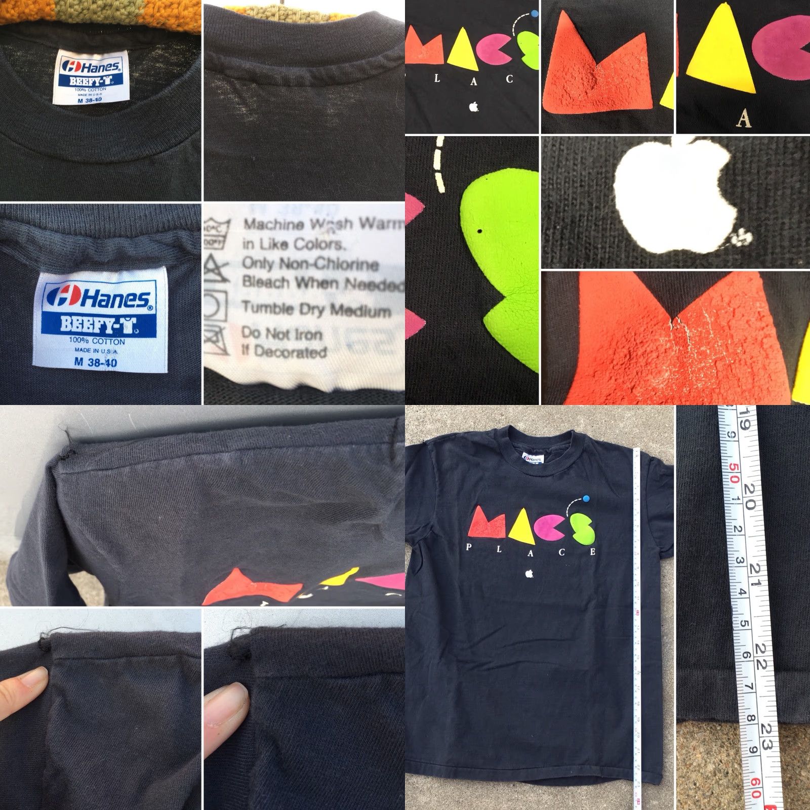 Hanes VINTAGE MACS PLACE T-Shirt Black 1980s Hanes M 38-40 Mens Graphic Tee Short Sleeve 100% Cotton Worldwide United States USA Secretary/Geek Size US M / EU 48-50 / 2 - 8 Thumbnail