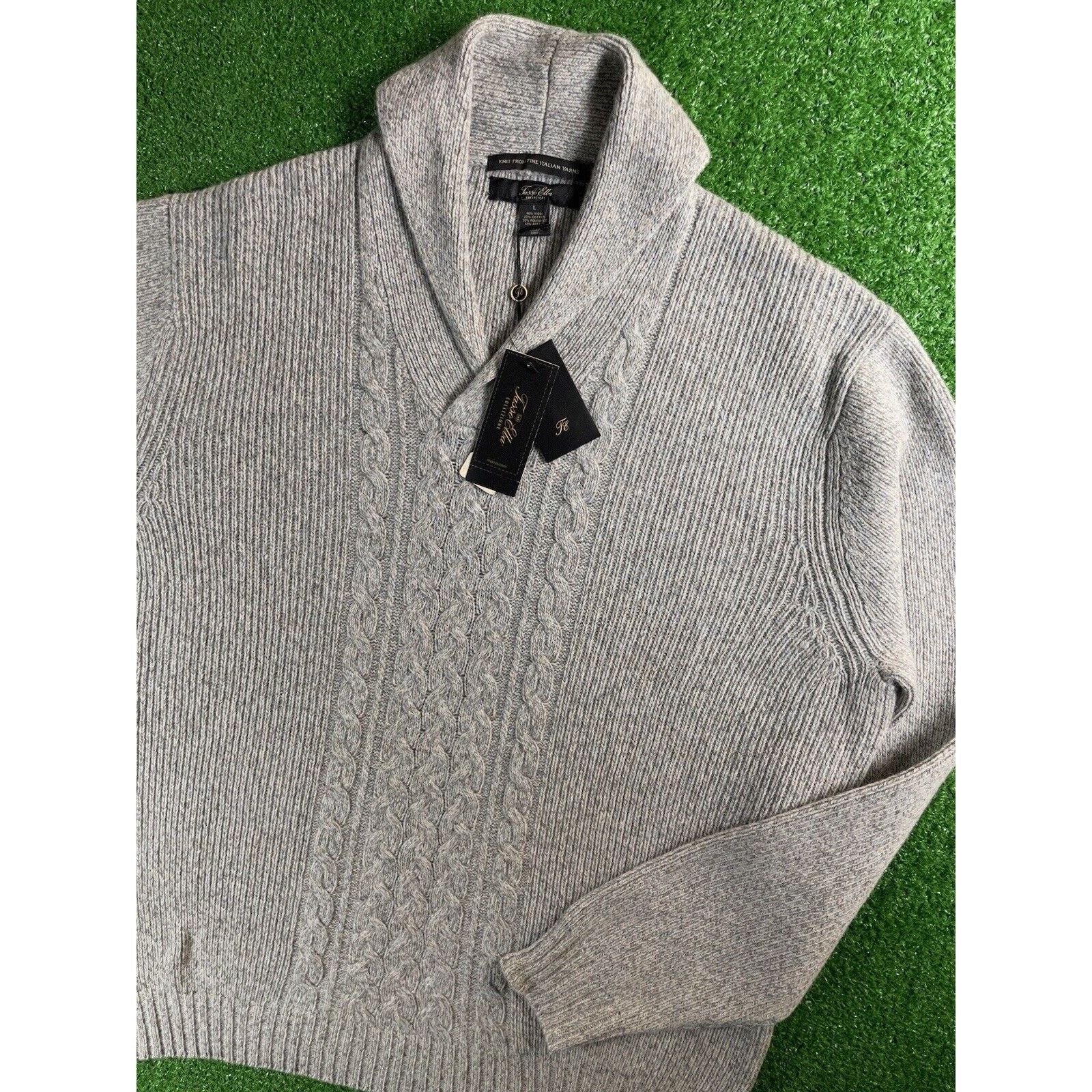 Tasso Elba NWT Tasso Elba Shawl Collar Cable Knit Alpaca Large Sweater Size US L / EU 52-54 / 3 - 1 Thumbnail