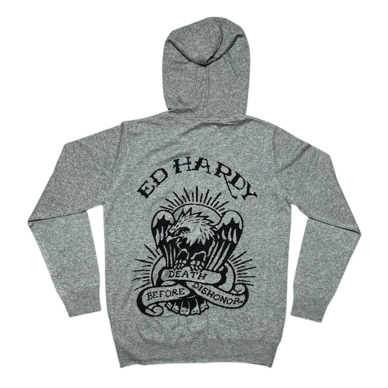 Ed Hardy × Vintage RARE ed hardy death before dishonor knit hoodie Size US XL / EU 56 / 4 - 1 Thumbnail