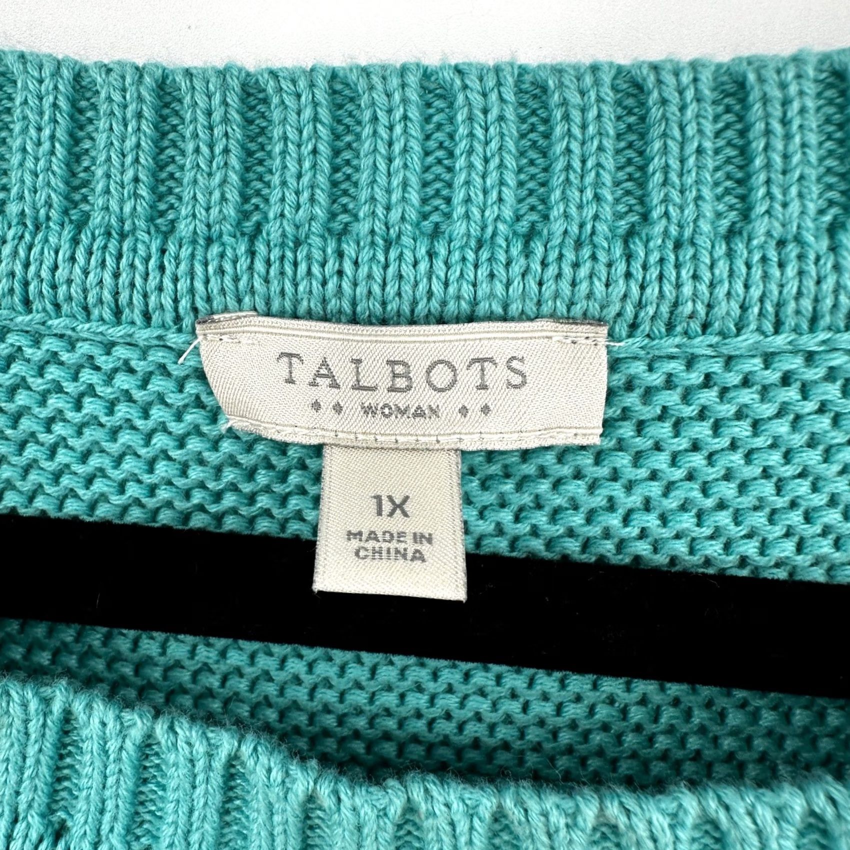 Talbots Talbots Womens Sweater Teal Blue Textured Knit Crew Neck Button Sleeve 100% Cotton Size XL / US 12-14 / IT 48-50 - 4 Thumbnail