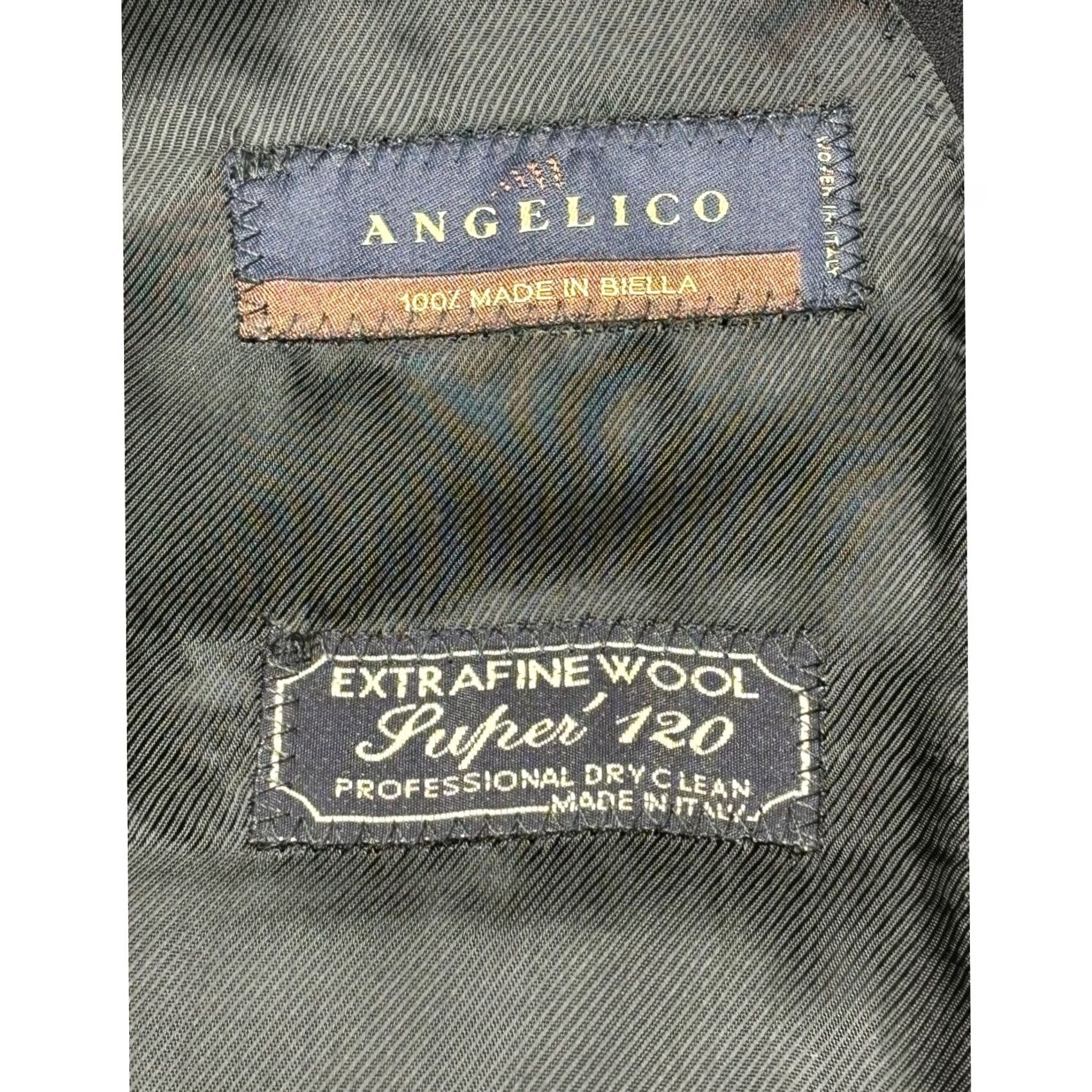 Vintage Gianni Orvietto Blazer Jacket Black Wool 40 R Single-Breasted Notch Lapel 3-Button Vintage No Mens Style 2 Piece Italy Italian Super 120's Herringbone Size 40R - 7 Thumbnail