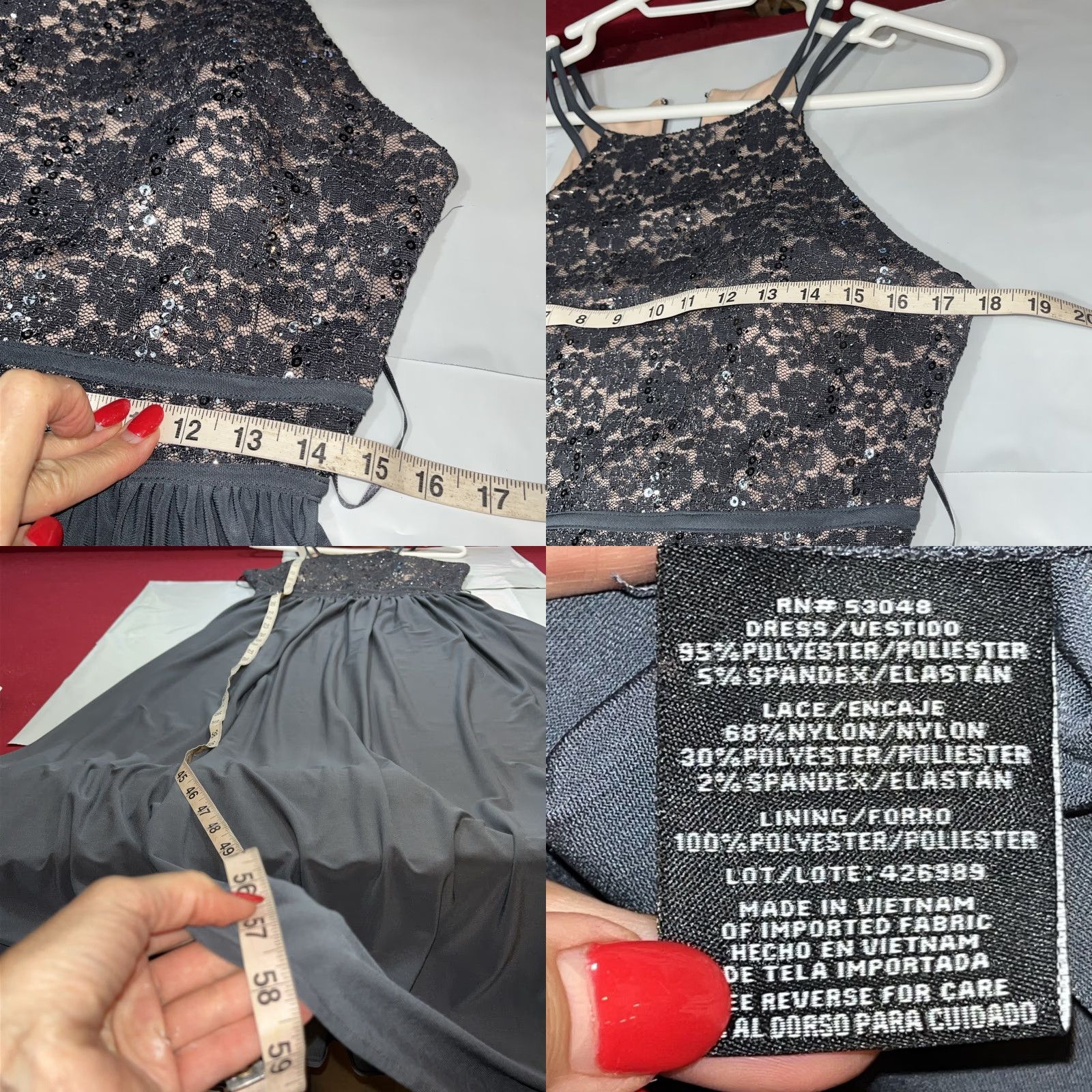 Vintage Nightway GRAY DRESS Lace Sequined HALTER Long Maxi GOWN Stretchy SIZE 12 Women’s Size XL / US 12-14 / IT 48-50 - 8 Thumbnail