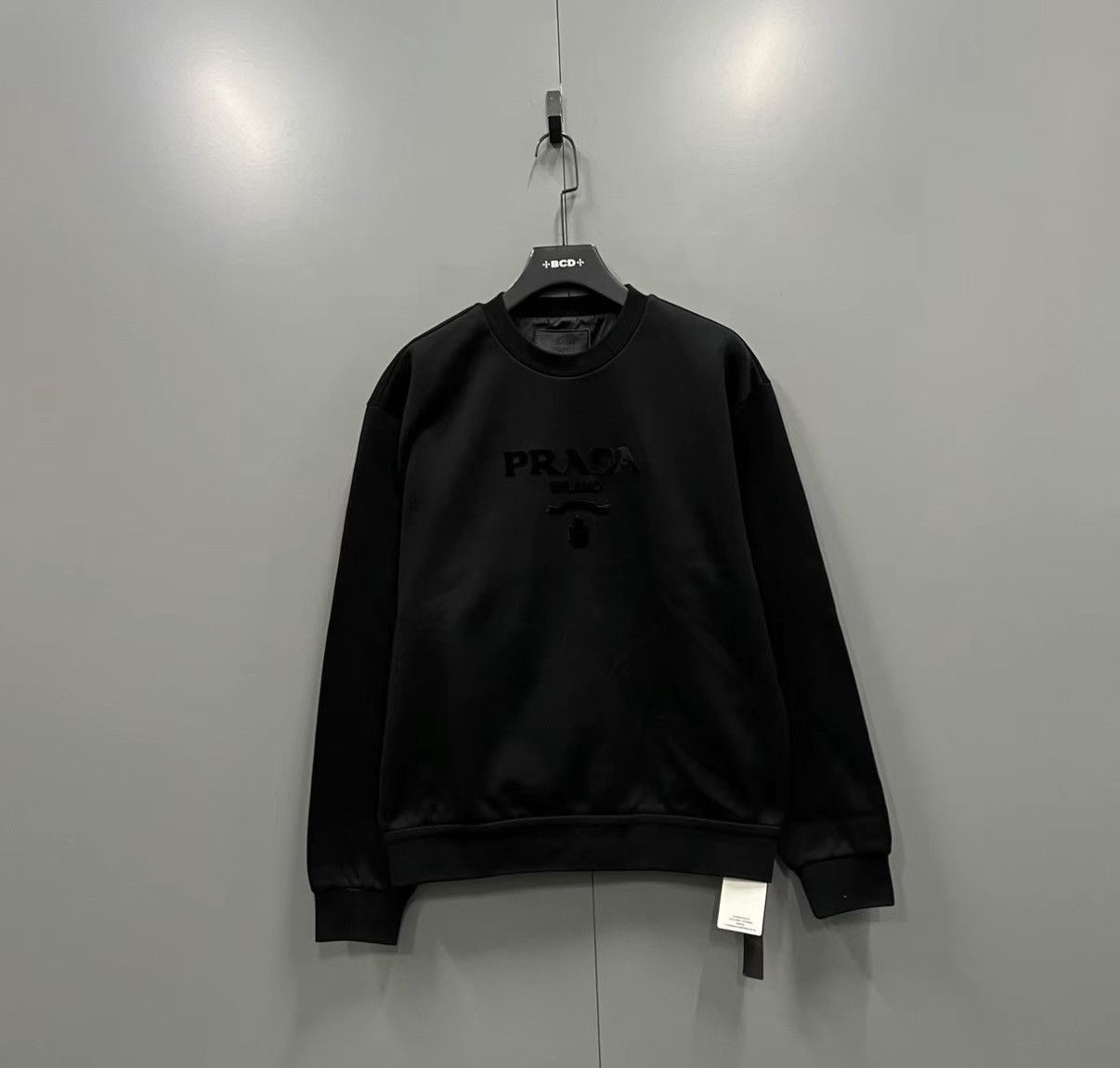 Prada Prada Black Flocked Logo Crew Neck Sweatshirt J41 Size US L / EU 52-54 / 3 - 1 Thumbnail