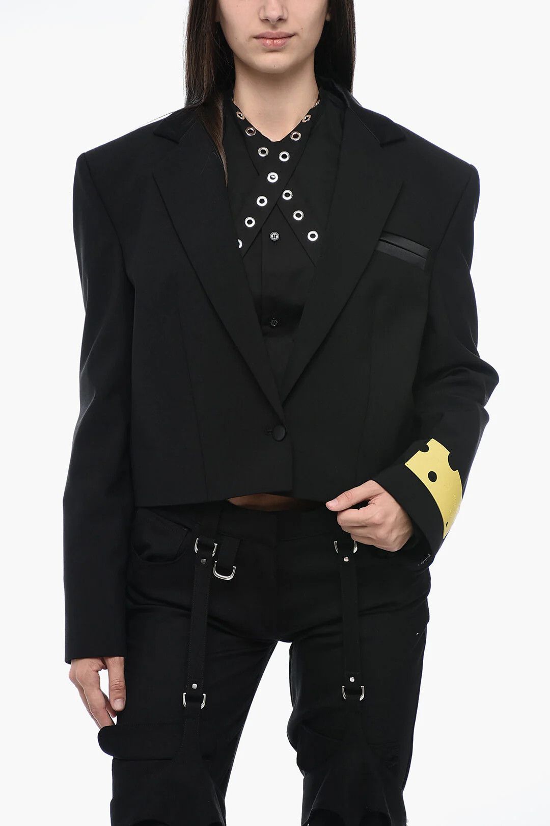 Off-White og1mm0426 Satin-Trimmed Cropped Blazer in Black Size M / US 6-8 / IT 42-44 - 1 Thumbnail