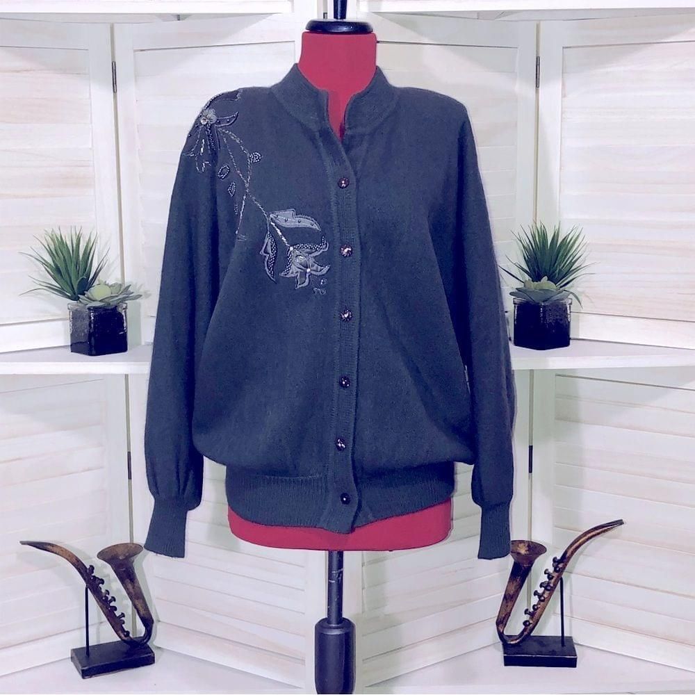 Vintage Vintage 80s 90s gray embroidered cardigan with appliqué sz M Size M / US 6-8 / IT 42-44 - 1 Thumbnail