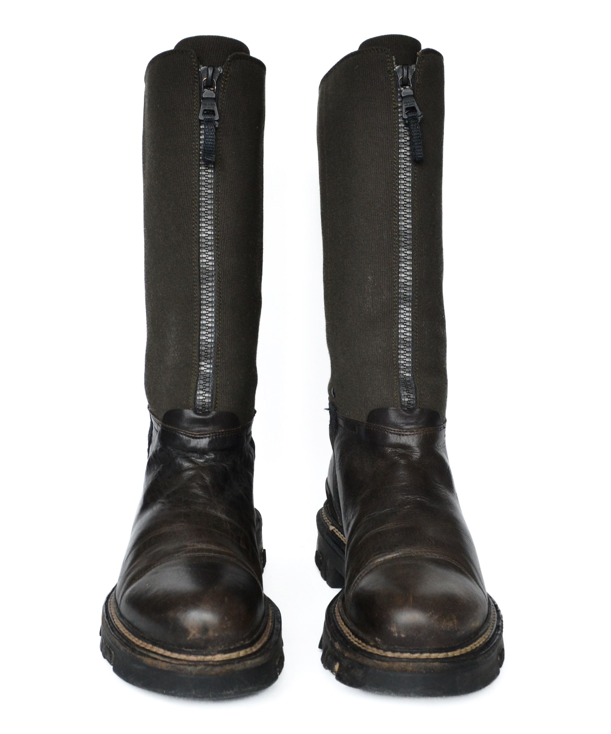 Prada 🔴 PRADA Boots Vintage Leather Tall Brown Khaki Front Zip Size US 10 / IT 40 - 3 Thumbnail