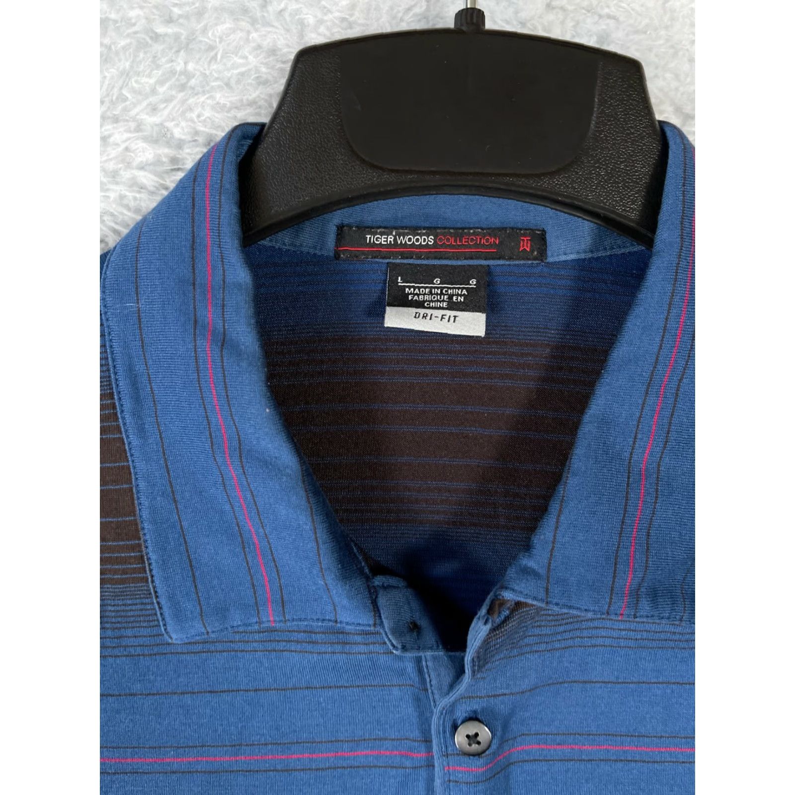 Nike Nike Polo Shirt Mens Regular Blue Stripe Golf Dri-Fit Tiger Woods Collection Button Collar Short Sleeve 100% Polyester Athletic Sports Size US L / EU 52-54 / 3 - 3 Thumbnail