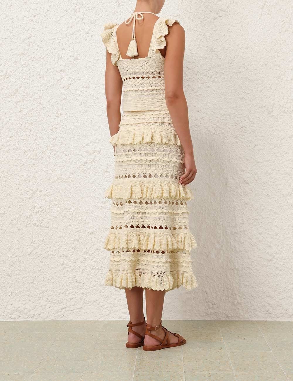 Zimmermann oc11z0525 Waverly Crochet Halter Tank Top in Beige Size S / US 4 / IT 40 - 4 Thumbnail