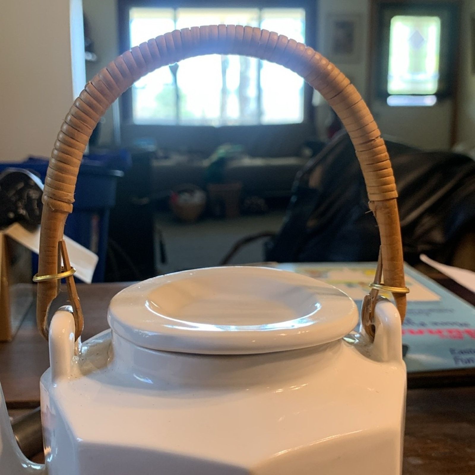 Vintage McCoy vintage white ceramic teapot bamboo wrapped handle Size ONE SIZE - 2 Thumbnail