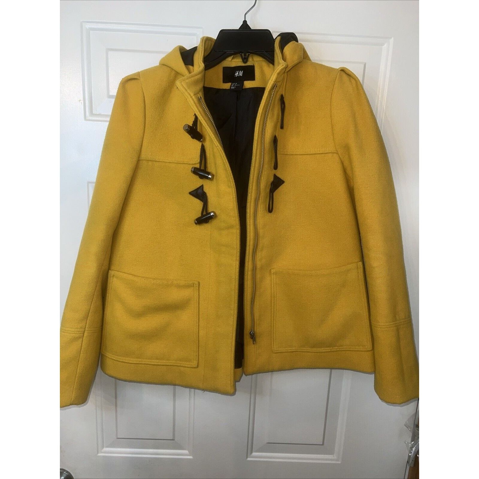 H&M H&M Women’s Pea Coat Yellow Size 6 With Hood Wool Blend Zip Size M / US 6-8 / IT 42-44 - 1 Thumbnail