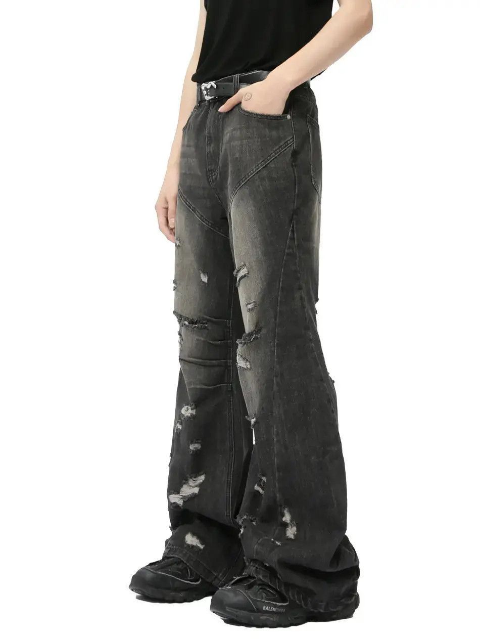 Japanese Brand Retro loose ripped casual micro flared jeans Size US 32 / EU 48 - 4 Thumbnail