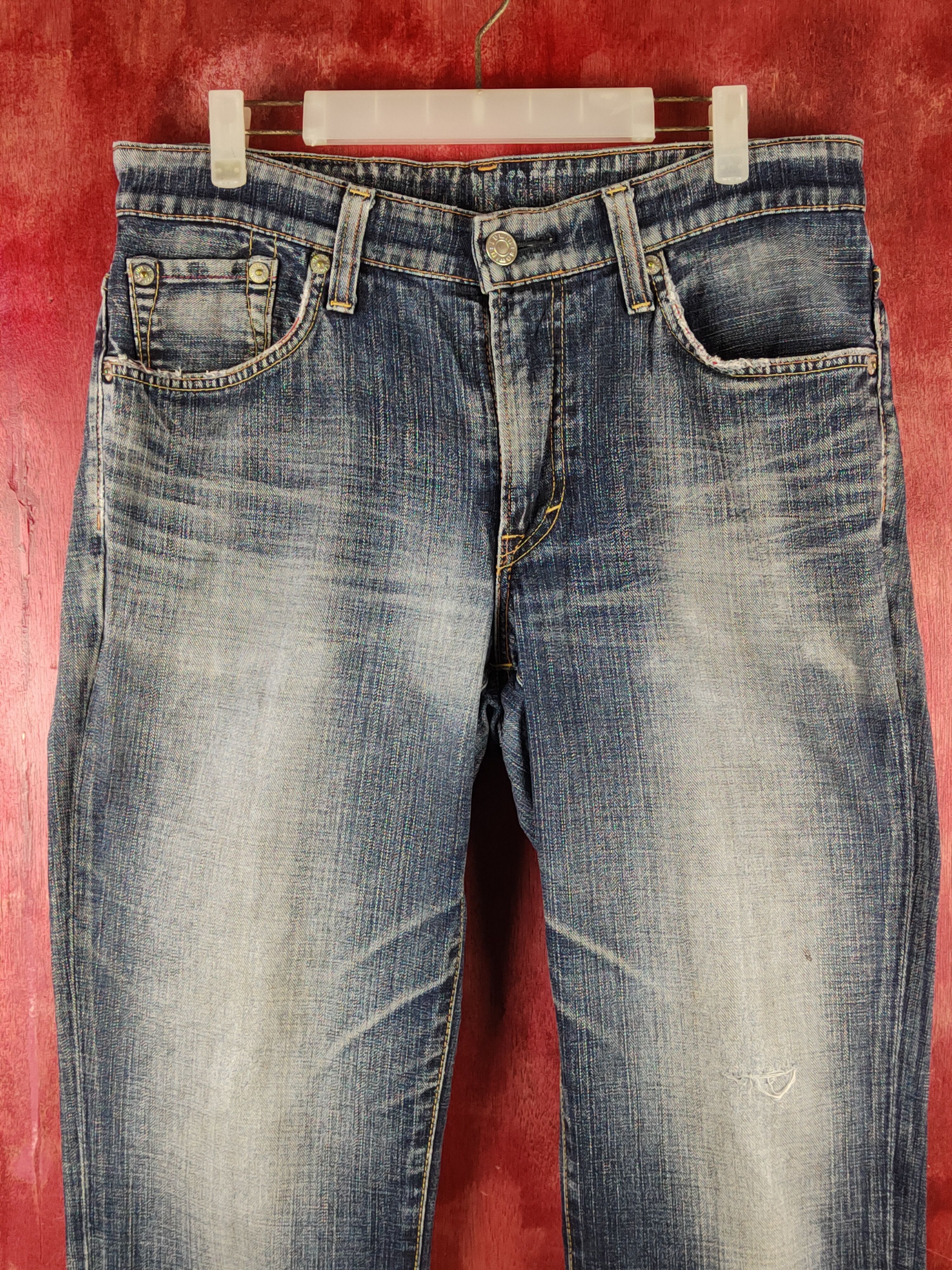 Edwin Edwin Dark Blue Faded Distressed Ripped Jeans #S2332 Size US 33 - 2 Thumbnail