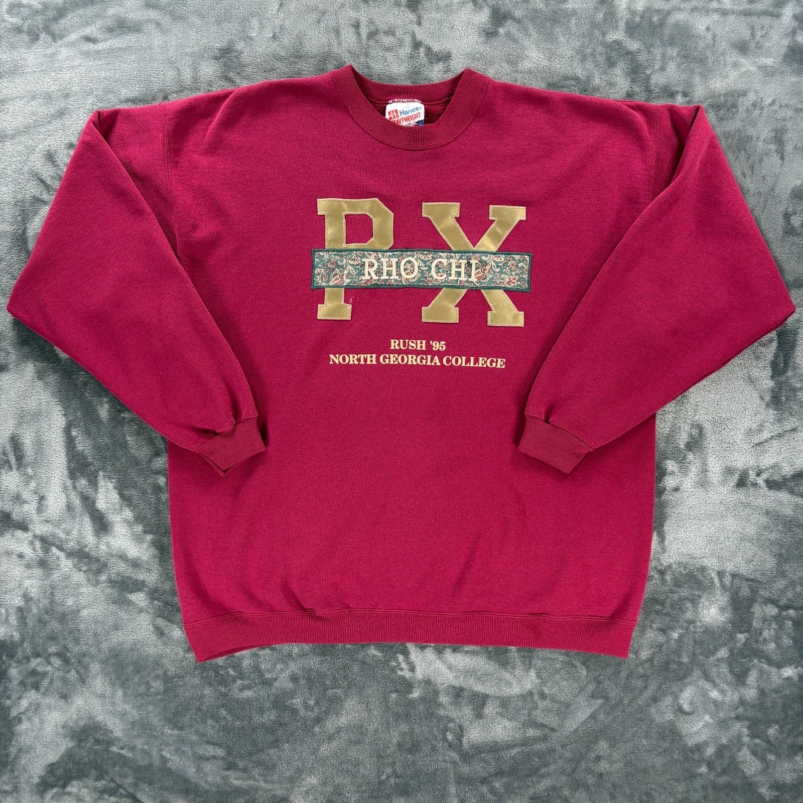 Hanes VTG Hanes Rho Chi Sweatshirt XL Maroon 90s Greek Letter Rush Size US XL / EU 56 / 4 - 1 Thumbnail