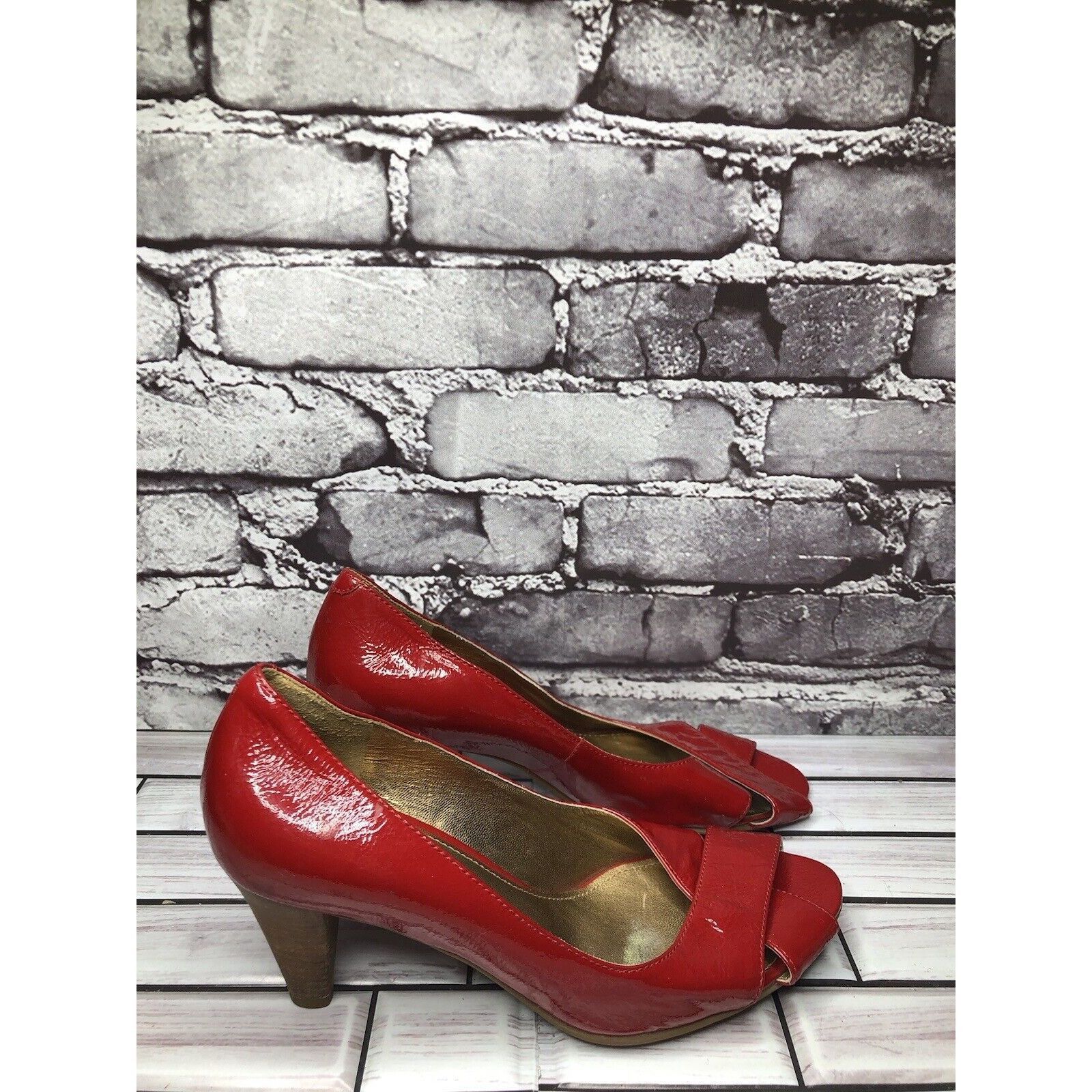 Ecco Ecco Red Patent Leather Peep Toe High Stacked Wooden Heels W Size US 7.5 / IT 37.5 - 20 Thumbnail